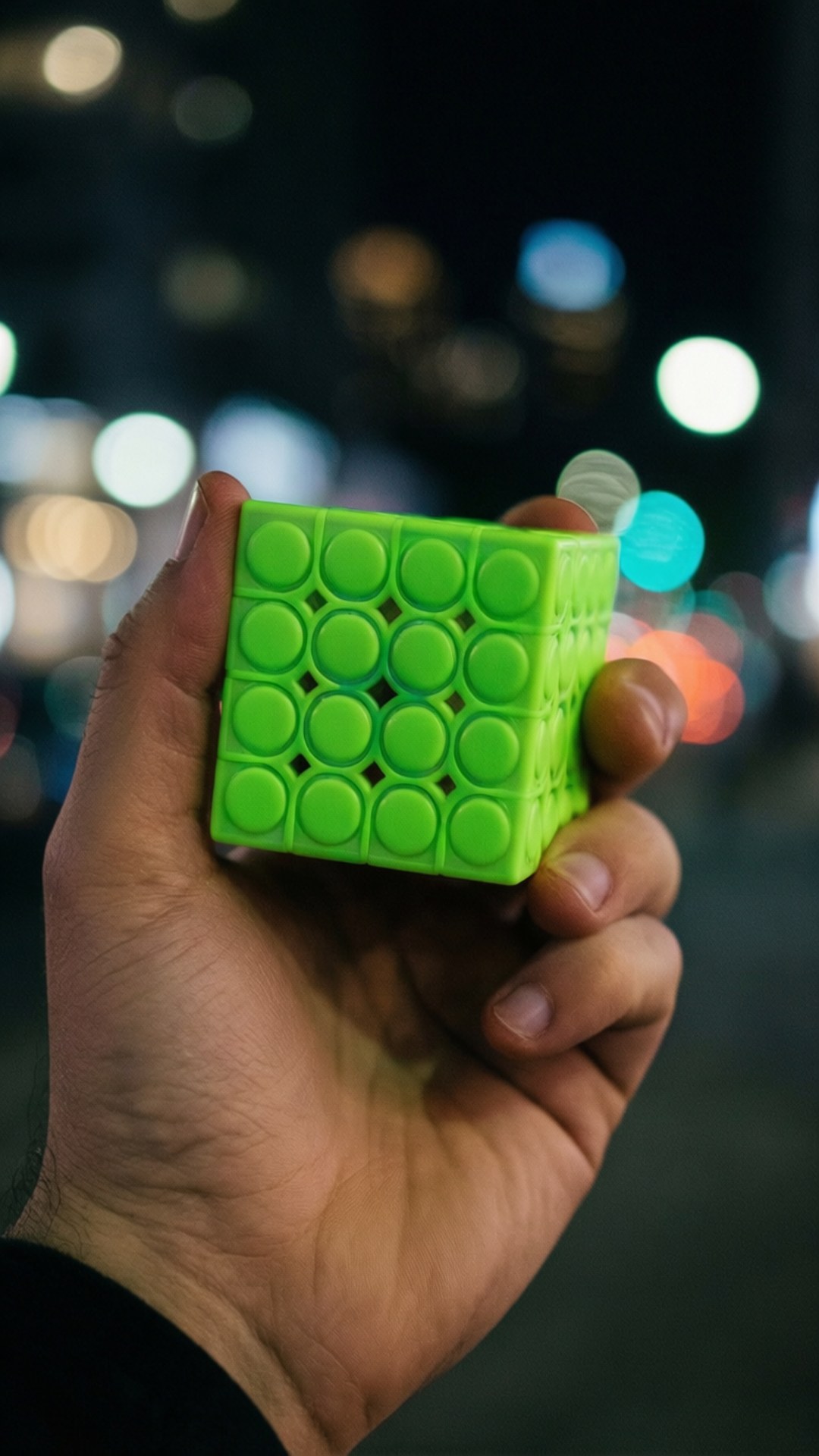 Neon Cube Night, bright green, fidget cube, Full HD Phone Wallpaper