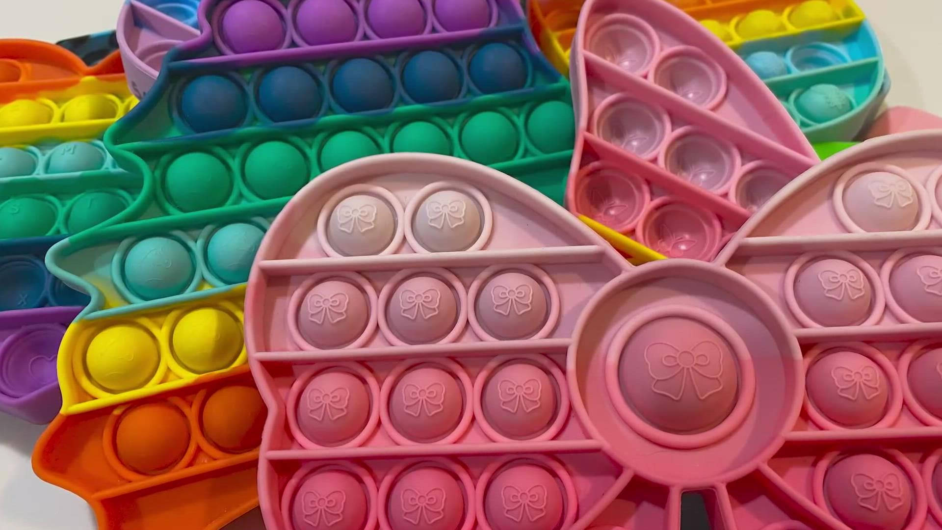 Pink Ribbon Pop It Toy, butterflies, rainbow patterns, Full HD Desktop Wallpaper
