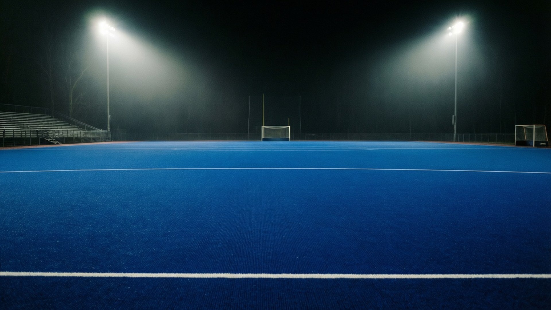 blue artificial turf, stadium lights, empty goals, Full HD Desktop Wallpaper