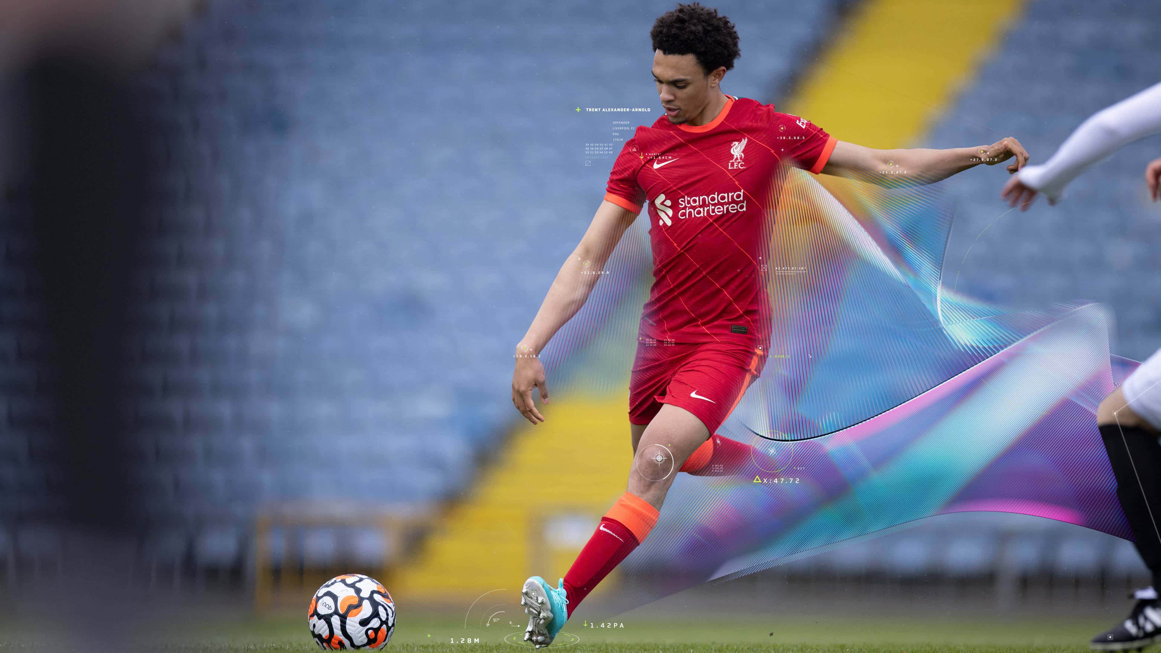 FIFA 22, red Liverpool kit, patterned ball, 4K Desktop Wallpaper