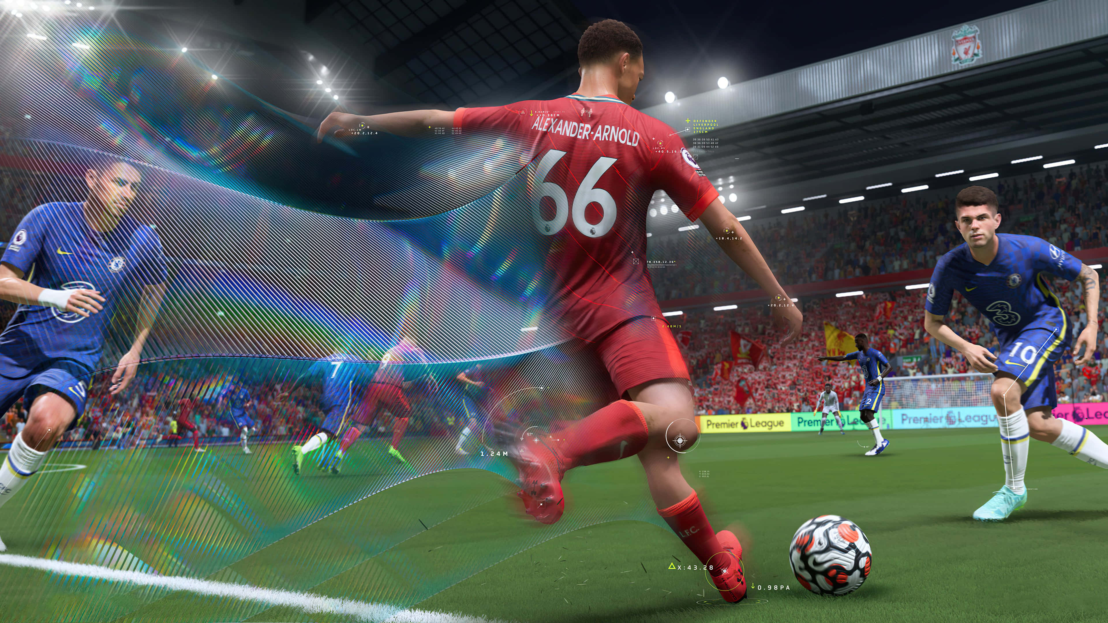 FIFA 22, red jersey, vibrant stadium pitch, 4K Desktop Wallpaper