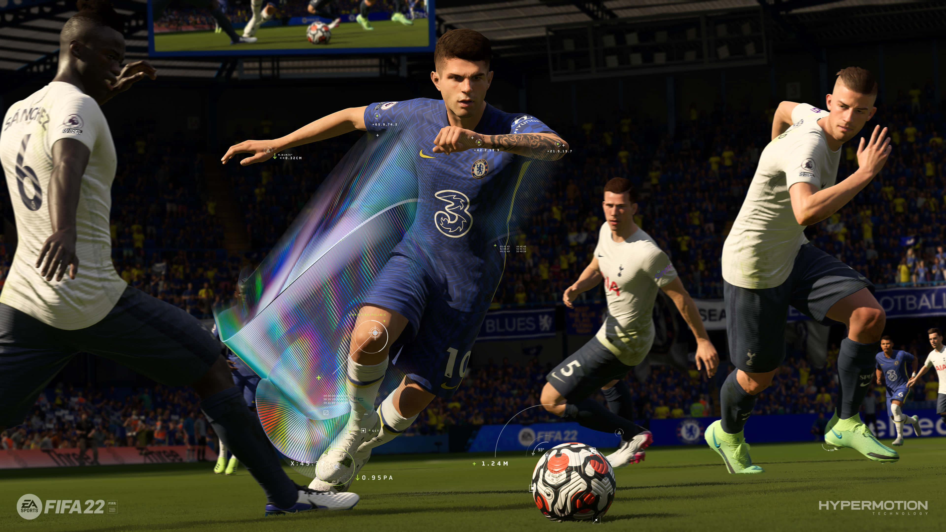 FIFA 22, blue jersey, glowing rainbow effect, 4K Desktop Wallpaper