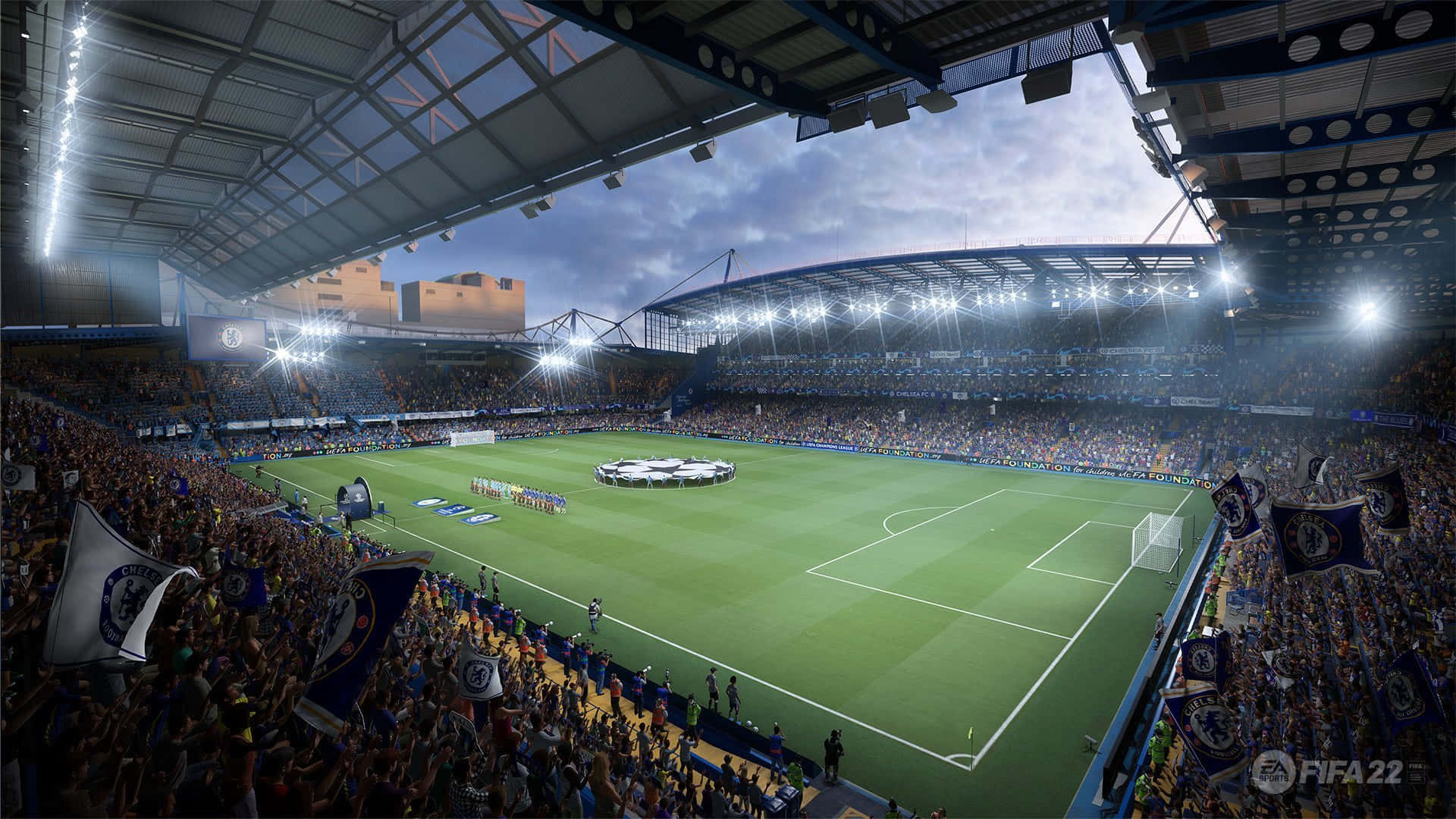 FIFA 22, soccer stadium, bright floodlights, Full HD Desktop Wallpaper