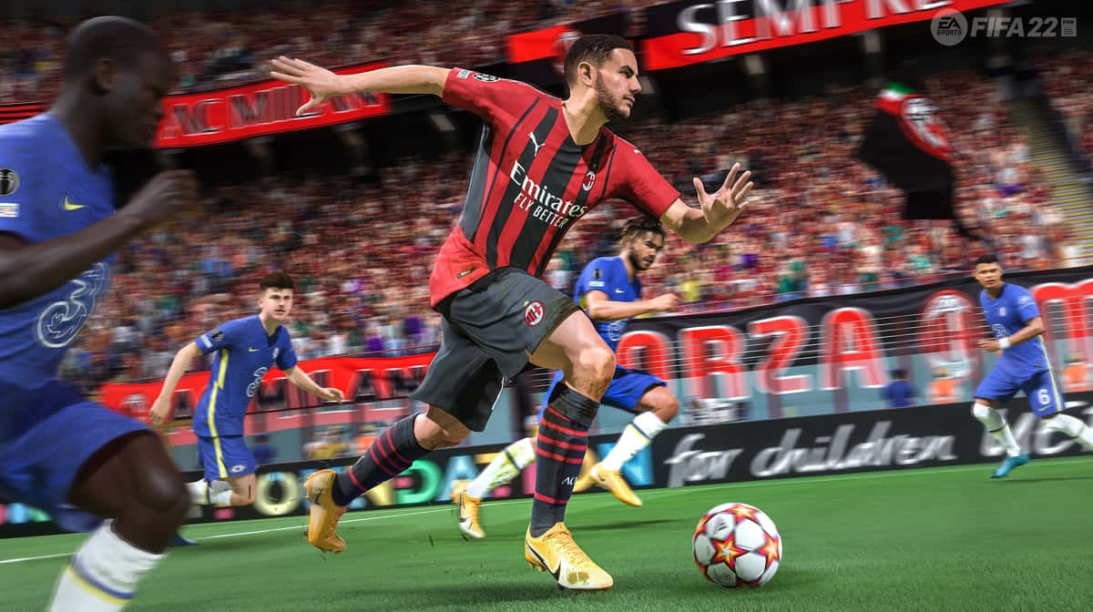 FIFA 22, red and black stripes, soccer player, SD Desktop Wallpaper