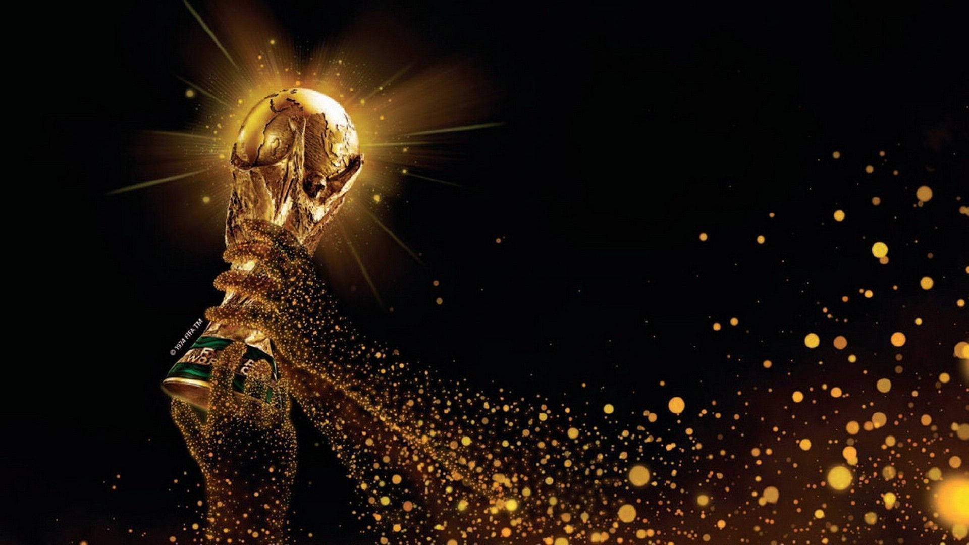FIFA World Cup, glittery gold trophy, golden particles, Full HD Desktop Wallpaper