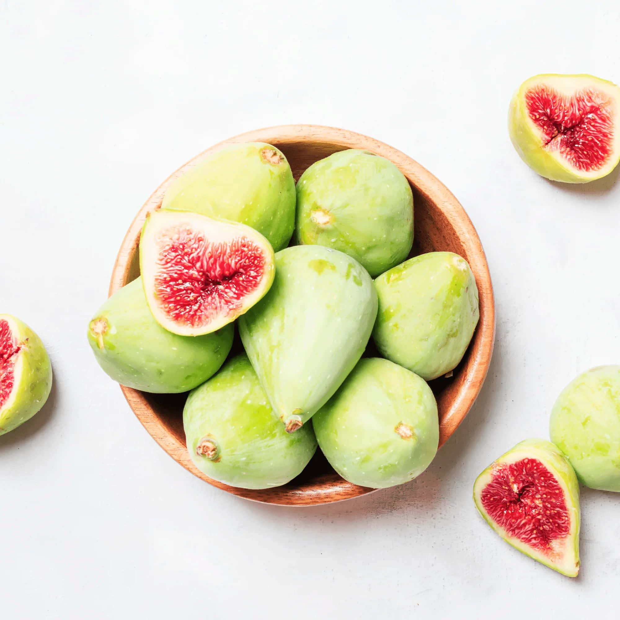 fresh figs, wooden bowl, green figs, Full HD Desktop Wallpaper