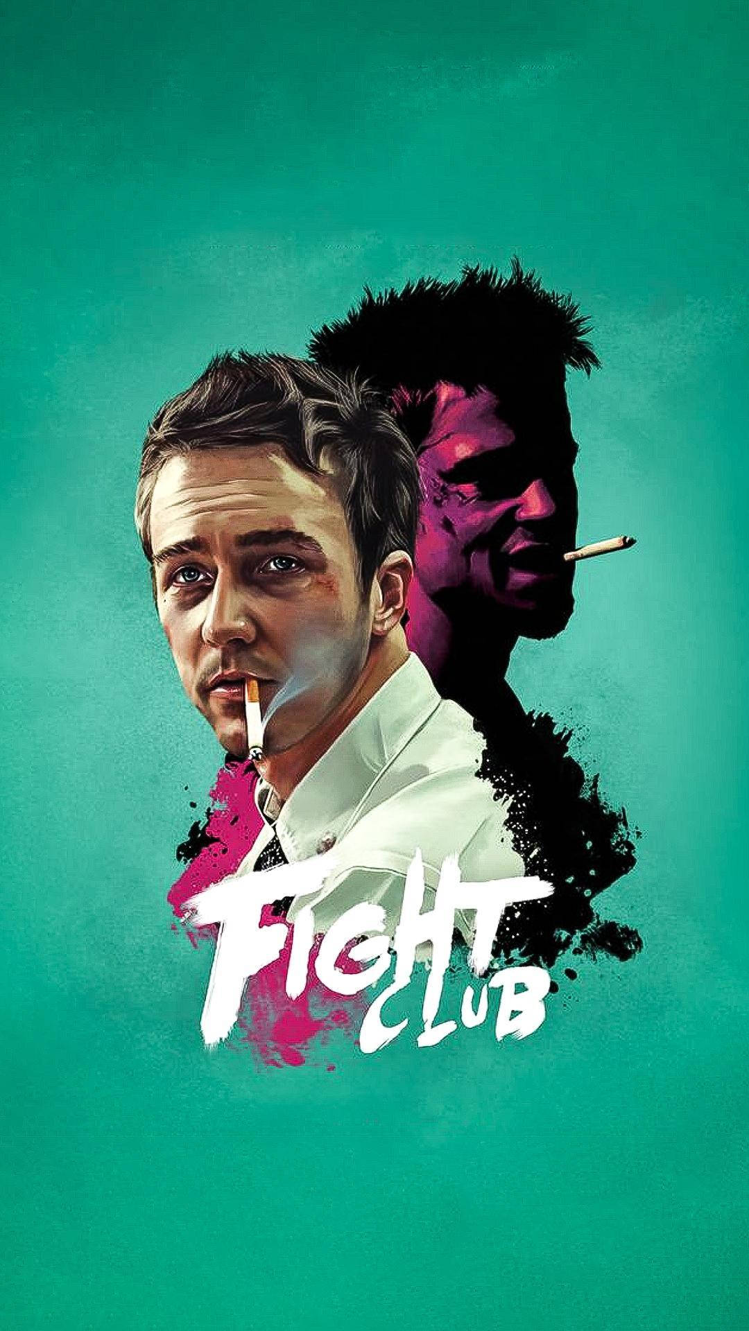 Fight Club, teal background, man smoking, Full HD Phone Wallpaper