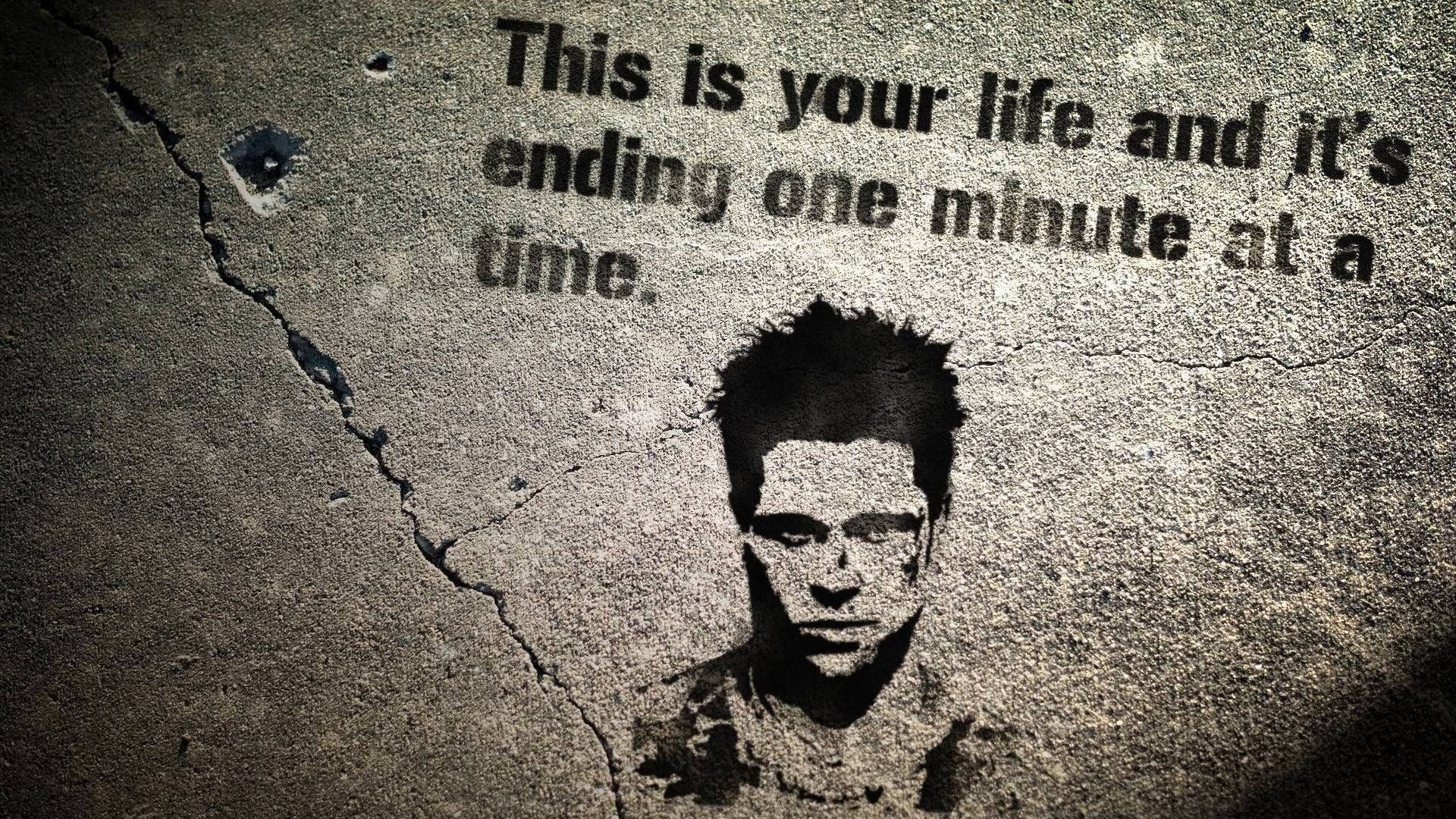 Fight Club, This is your life and it's ending one minute at a time, stencil, Full HD Desktop Wallpaper