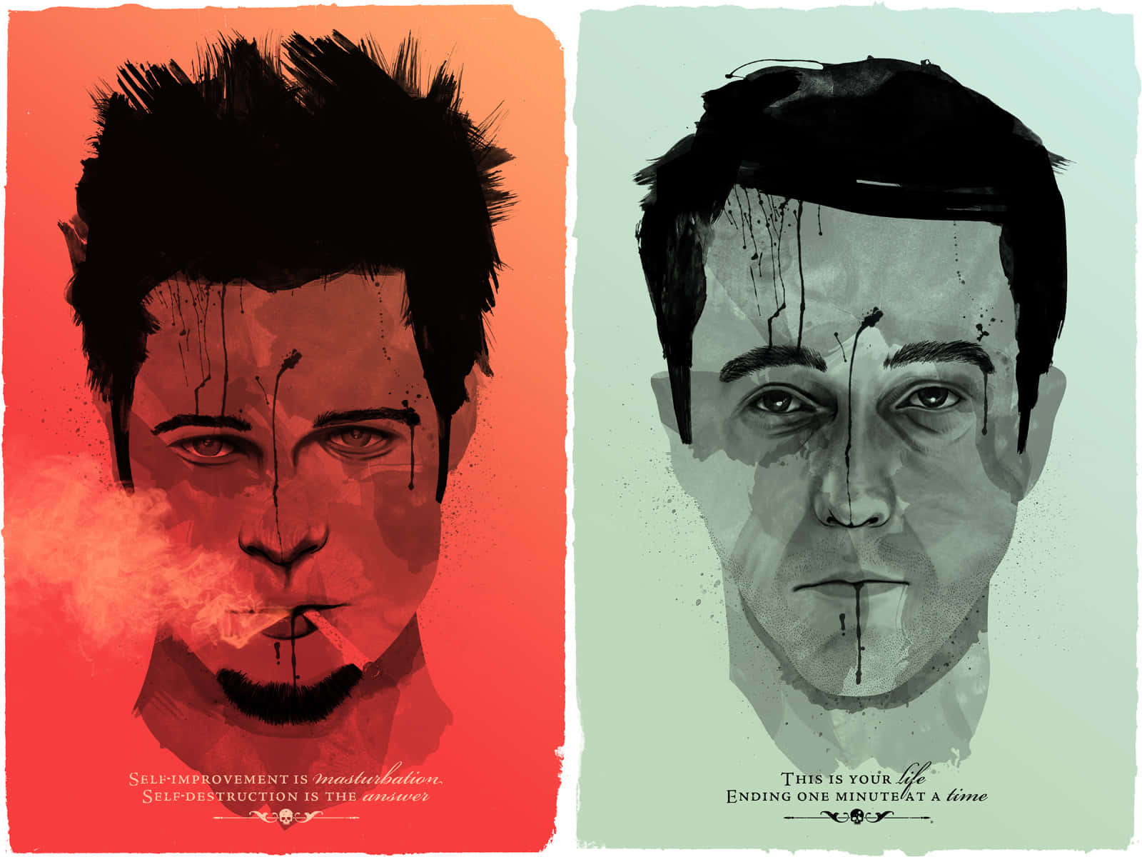 Fight Club, dual faces, fiery red, HD Desktop Wallpaper