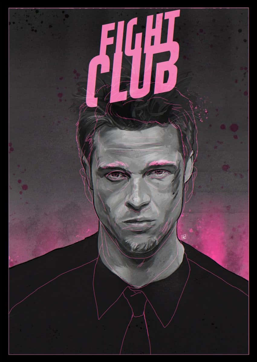 Fight Club, pink neon outlines, black shirt and tie, SD Phone Wallpaper