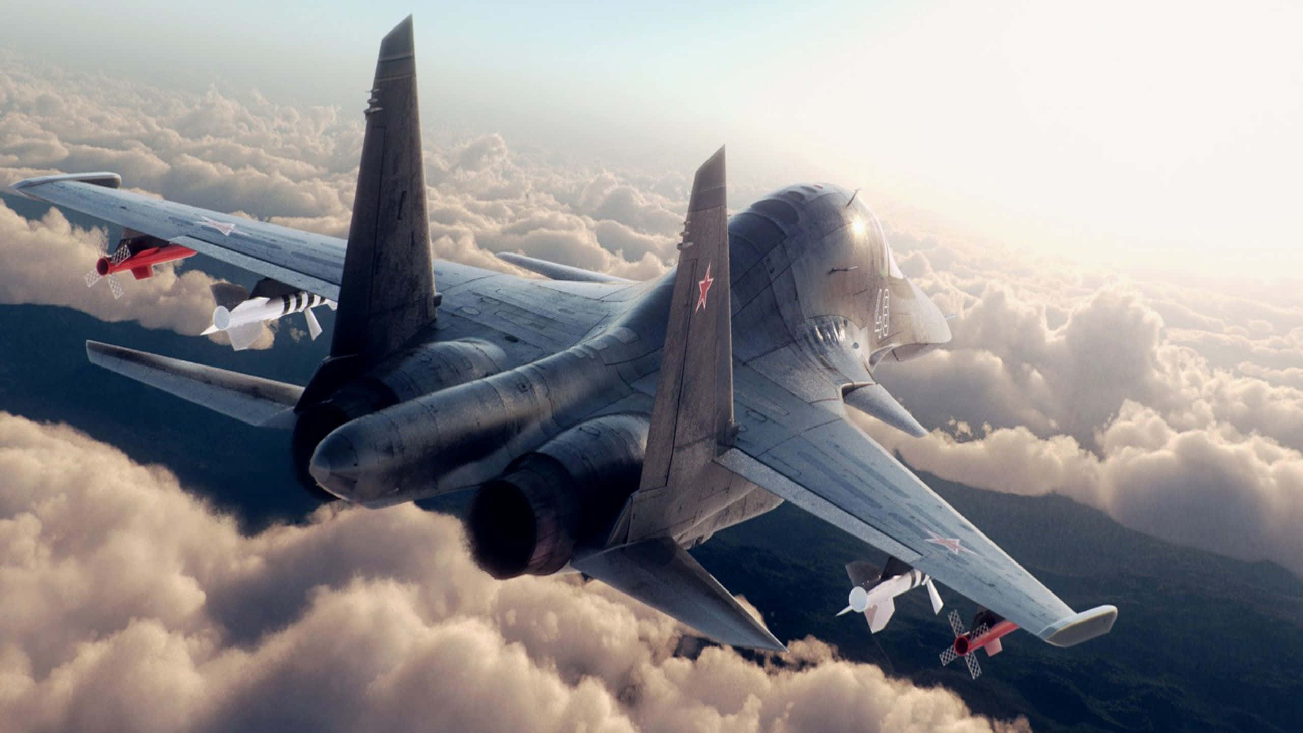 fighter jet, clouds, missiles, 2K Desktop Wallpaper