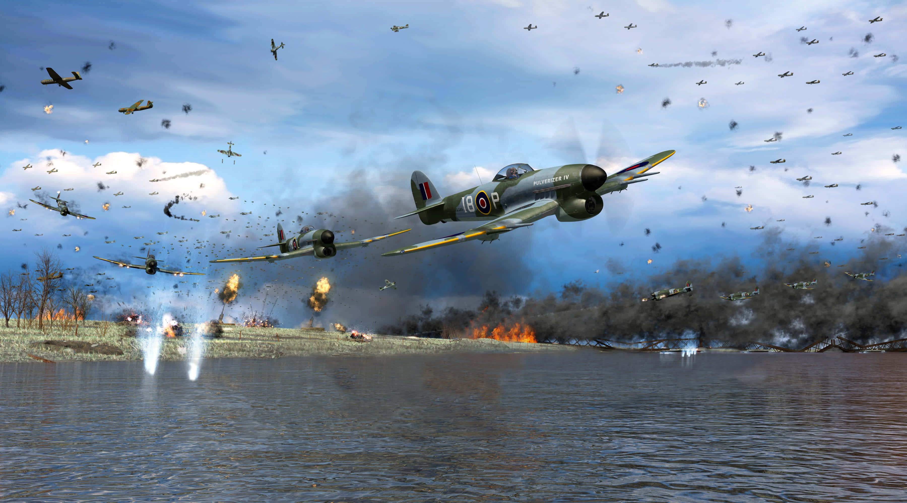 fighter jet, aerial dogfight, water, 2K Desktop Wallpaper