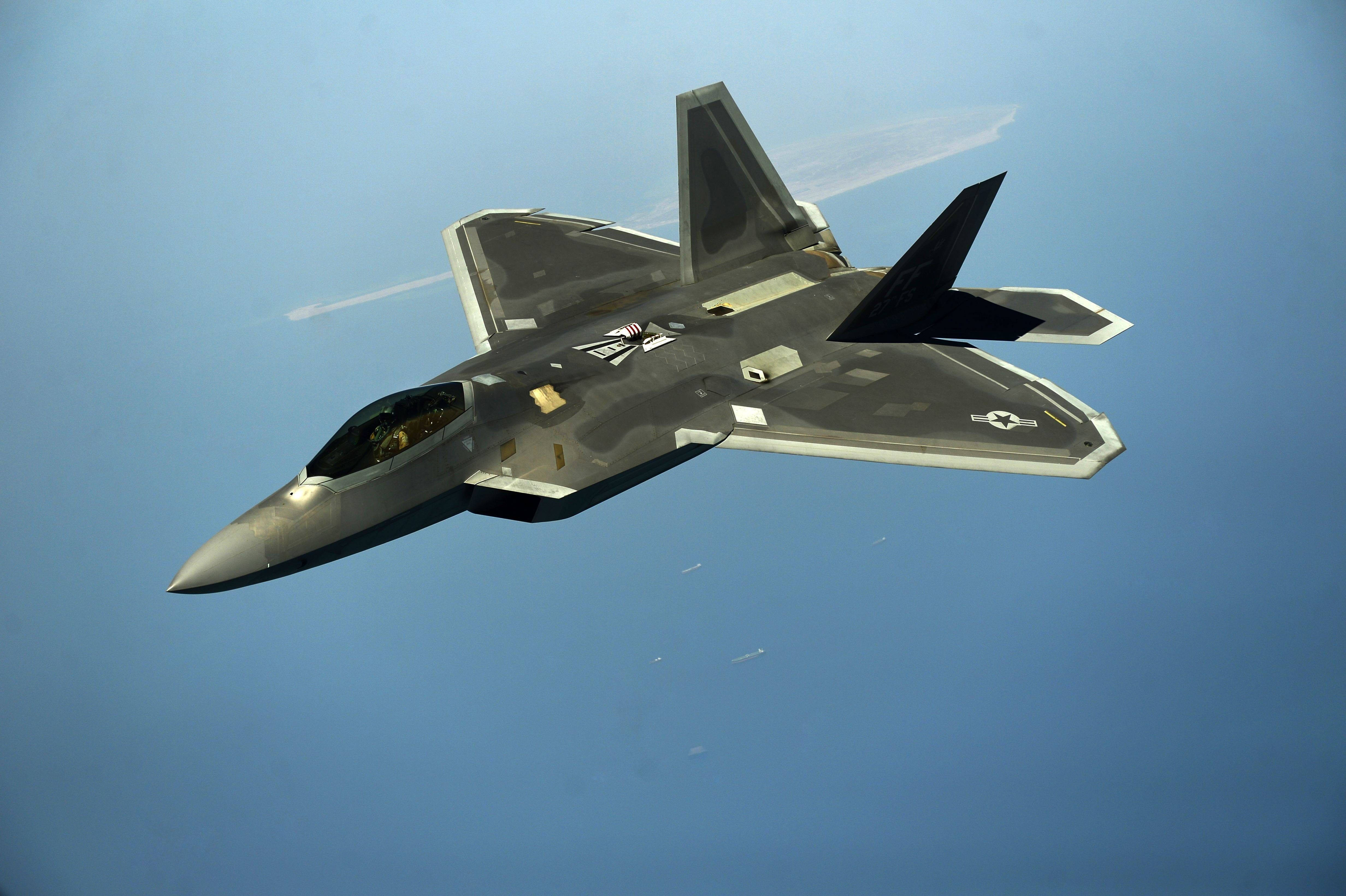 stealth fighter jet, gray, clear blue sky, 4K Desktop Wallpaper