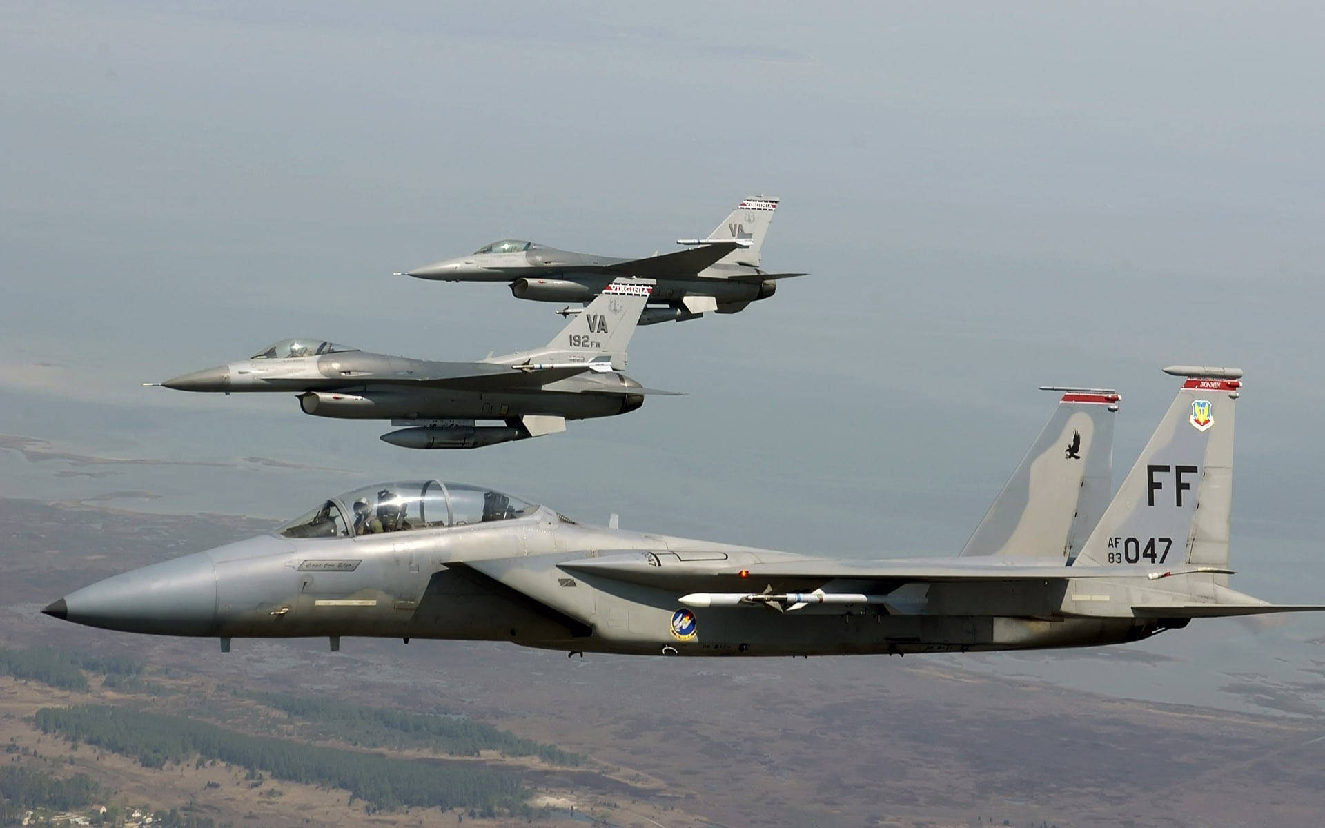 three fighter jets, gray, tight formation, Full HD Desktop Wallpaper