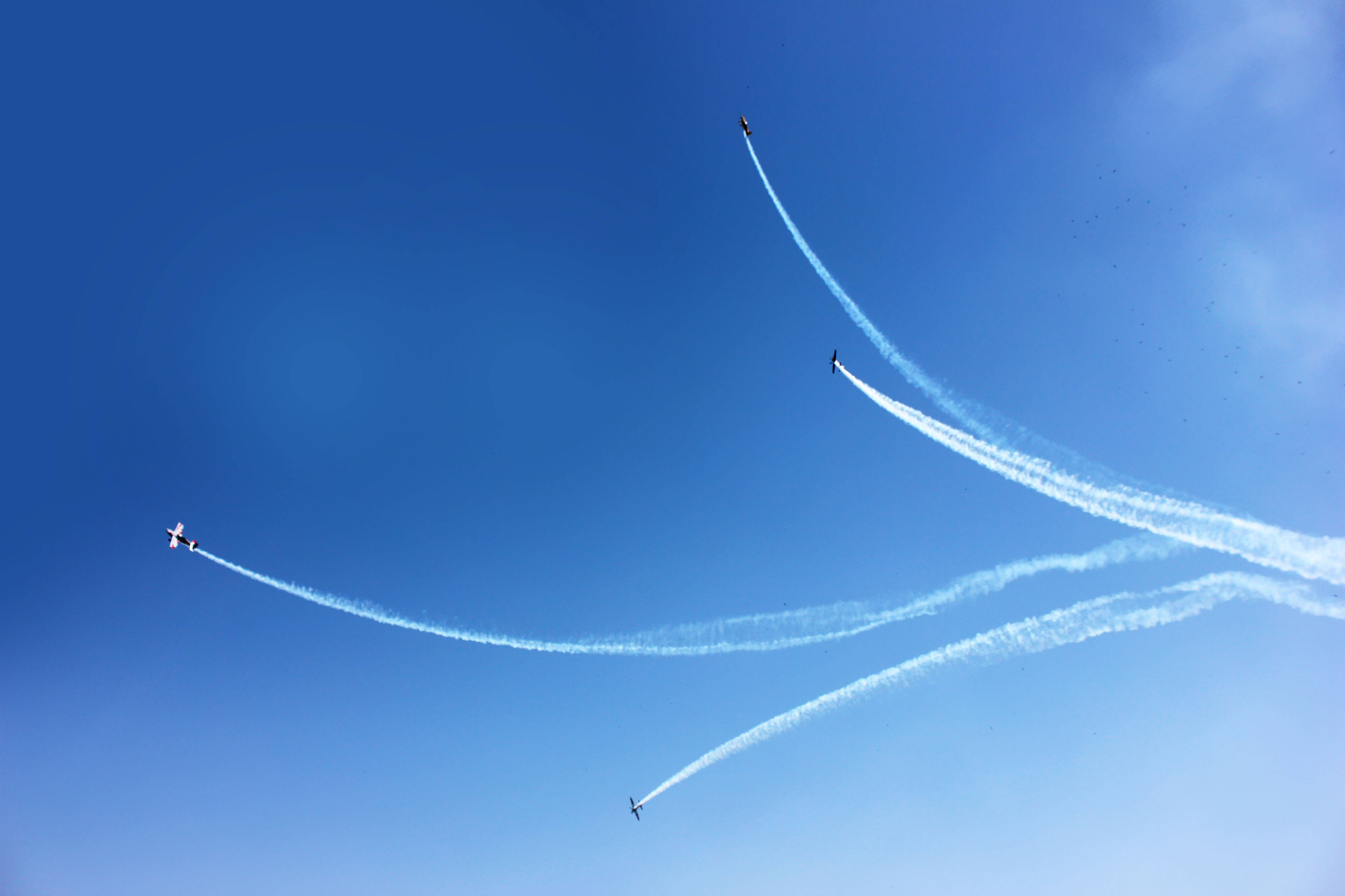 Fighter Plane, sky trails, white smoke trails, 5K Desktop Wallpaper
