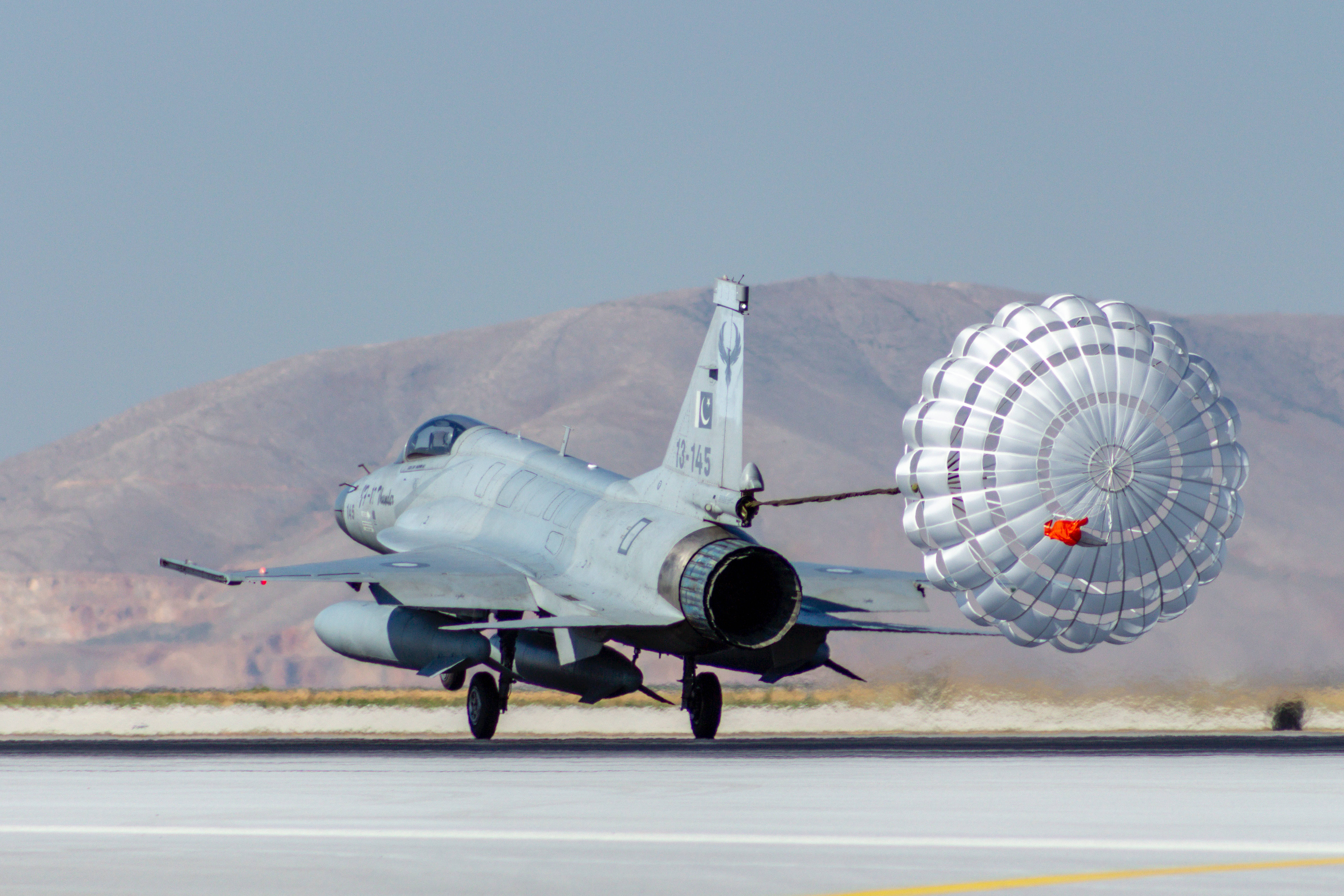 fighter plane, parachute, gray military jet, 8K Desktop Wallpaper