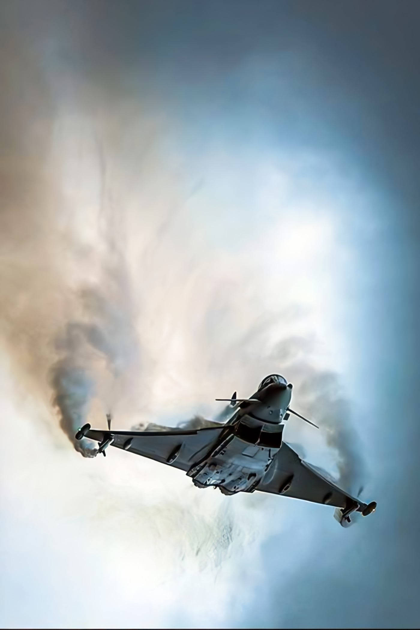 military jet, clouds, thick smoke trail, Full HD Phone Wallpaper