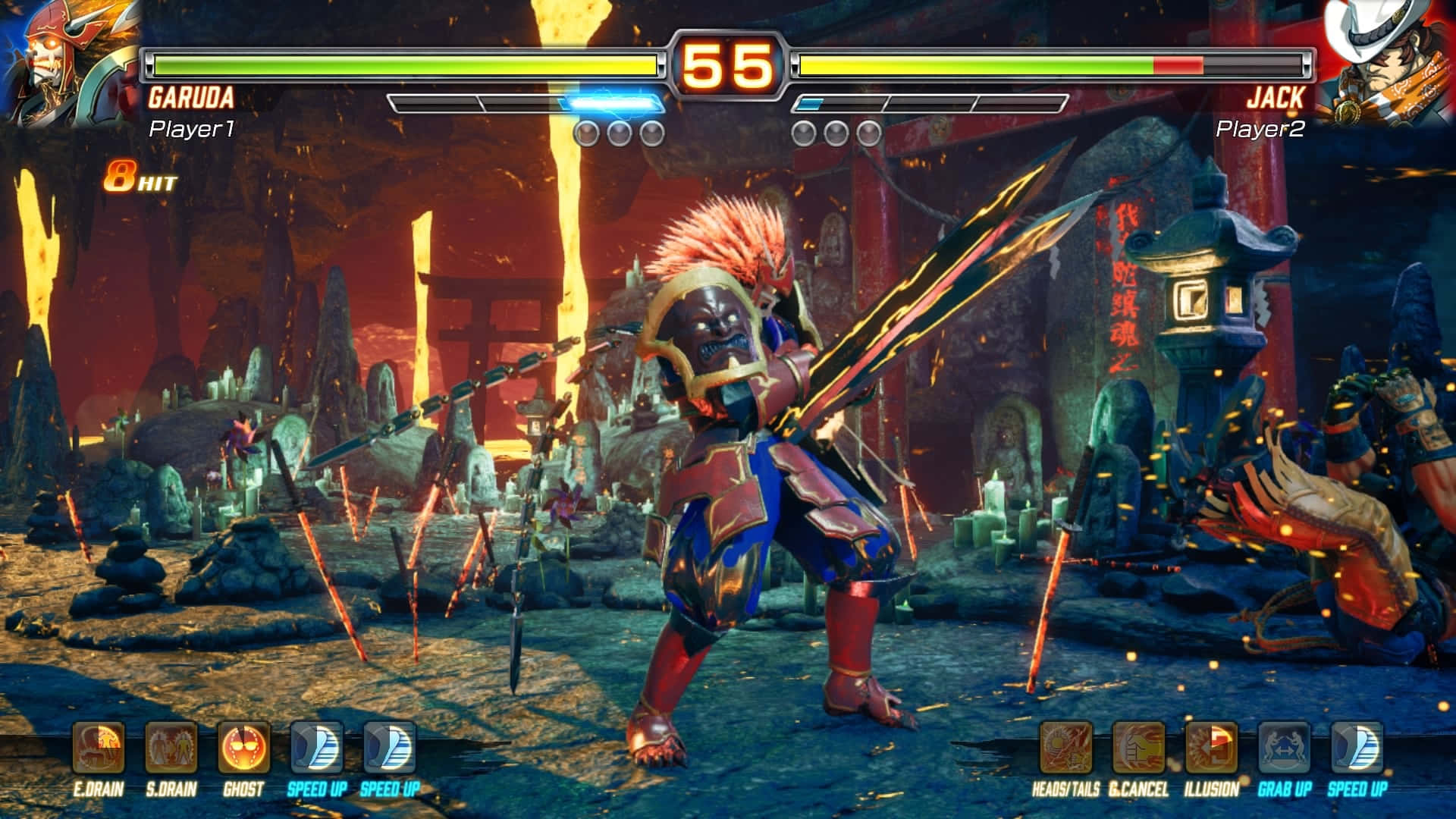 fiery demonic fighter, spiky red hair, glowing sword, Full HD Desktop Wallpaper