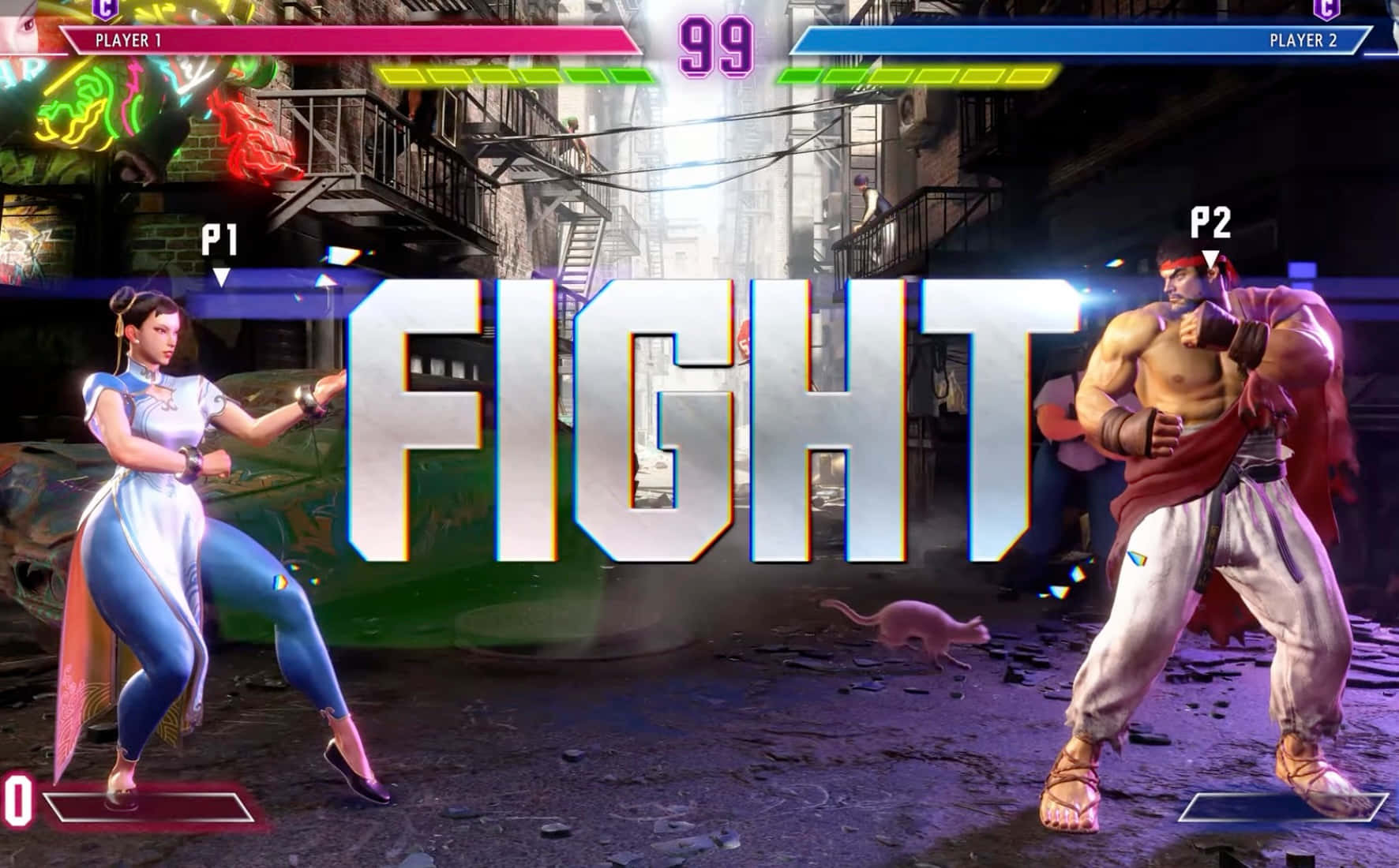 FIGHT, neon-lit urban alley, glowing, HD Desktop Wallpaper