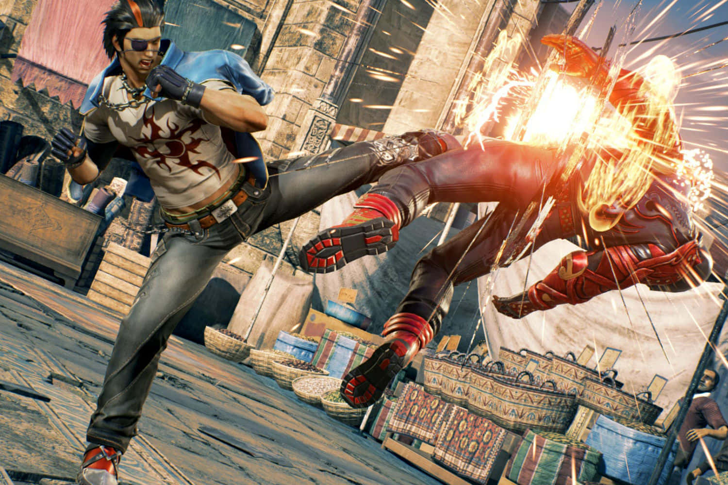 Fighting Games, high kick, fiery explosion, HD Desktop Wallpaper
