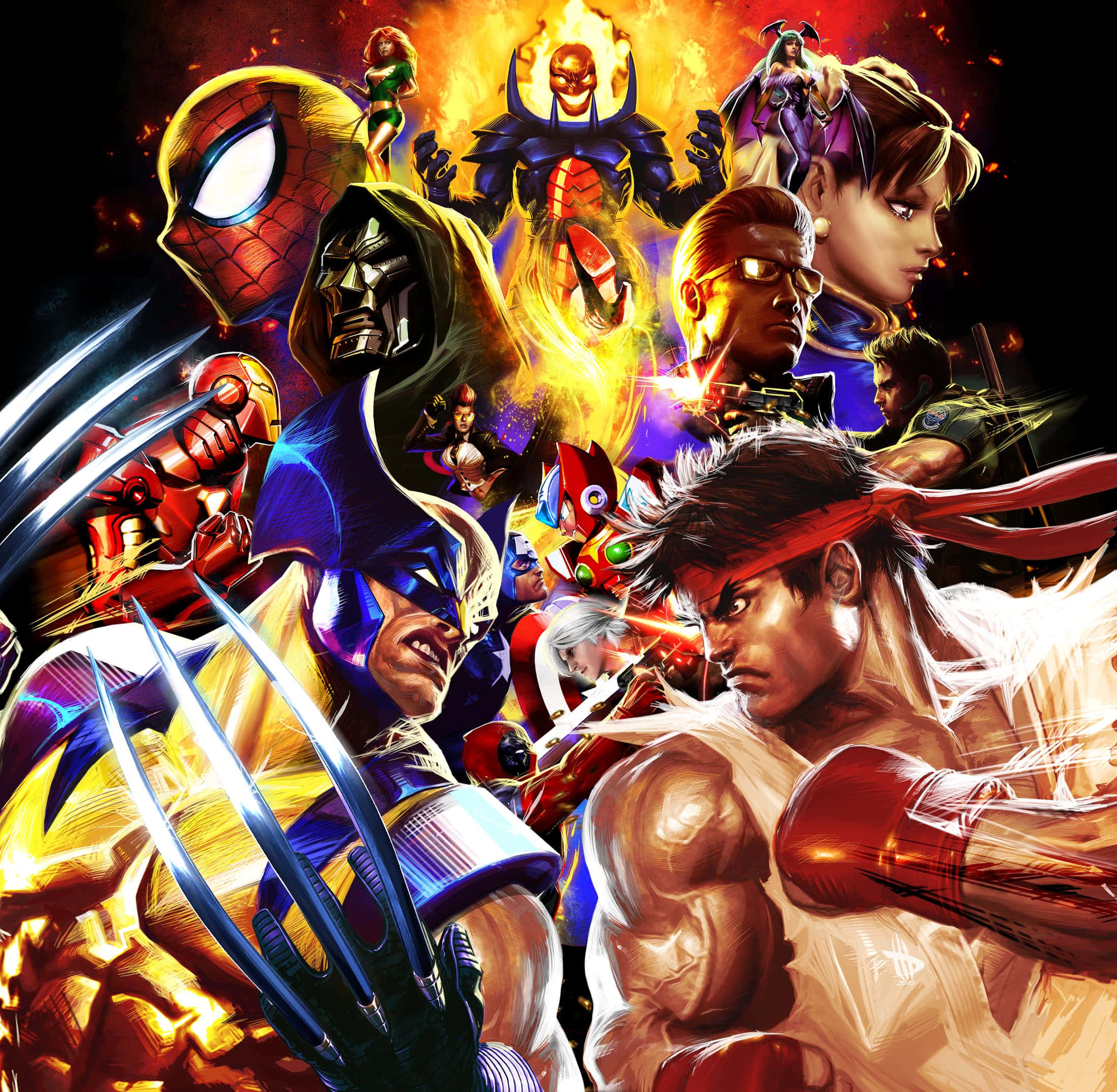 Fighting Games, digital-art collage, iconic comic book and video game heroes, Full HD Desktop Wallpaper