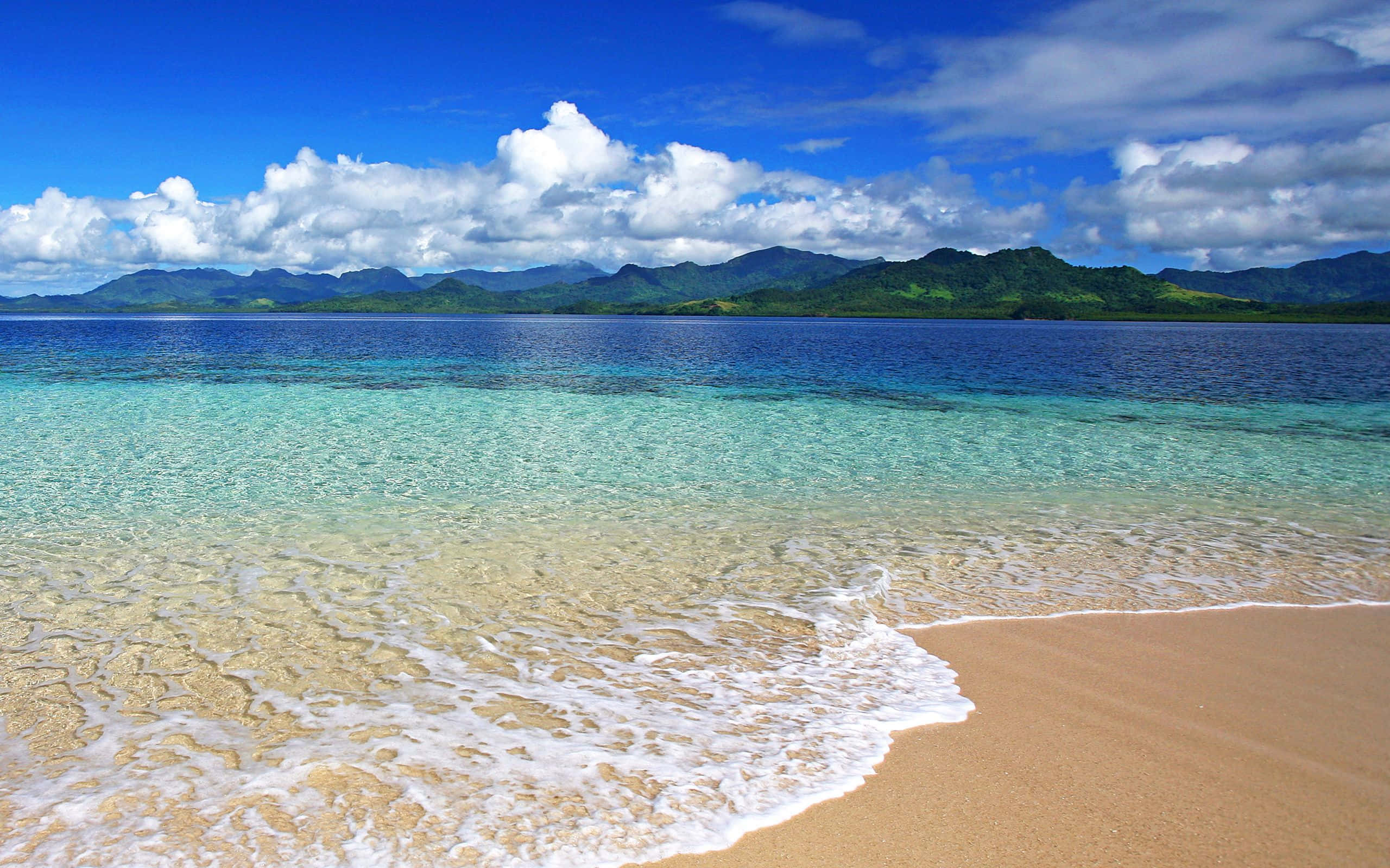 Fiji Beach, Sunset, turquoise waves, 2K Desktop Wallpaper
