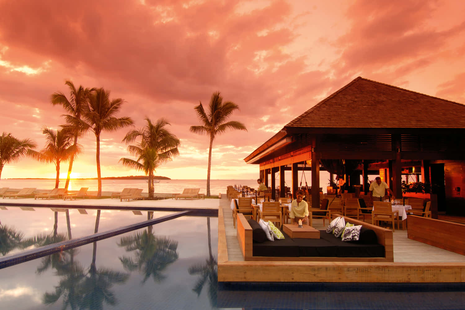 Fiji Beach, sunset, palm trees, HD Desktop Wallpaper