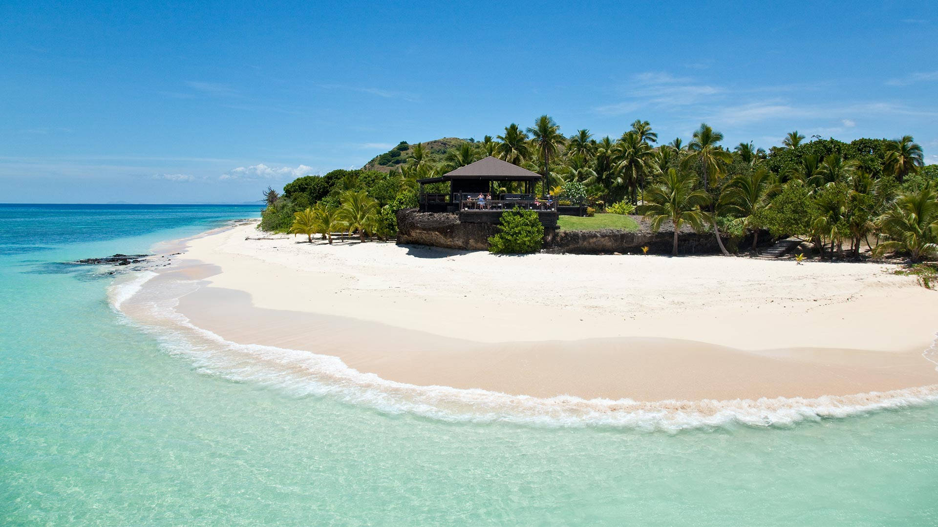 Fiji, island, thatched-roof pavilion, Full HD Desktop Wallpaper