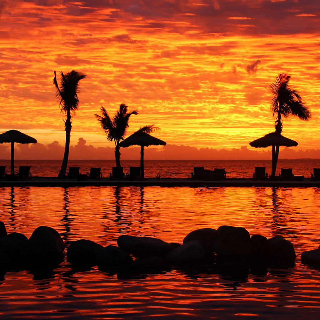 Fiji, orange skies, sunset, SD Desktop Wallpaper