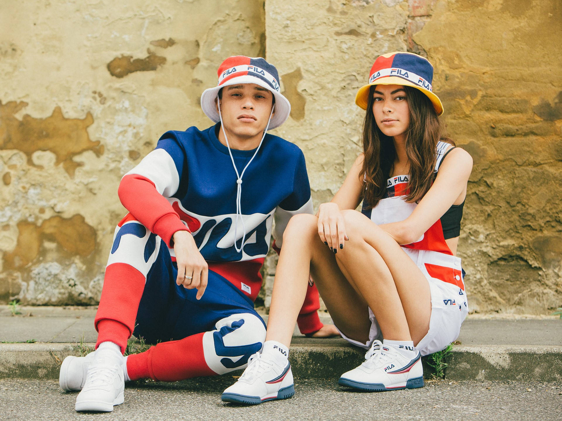 Fila, bold red white and blue, bucket hats, Full HD Desktop Wallpaper