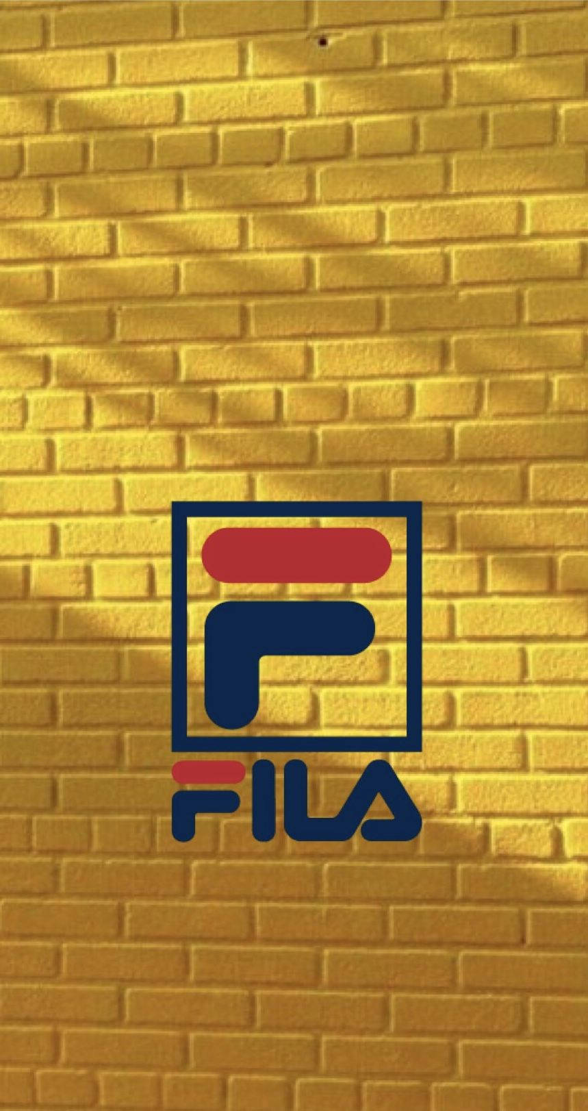 Fila, yellow brick wall, red blue and white, HD Phone Wallpaper