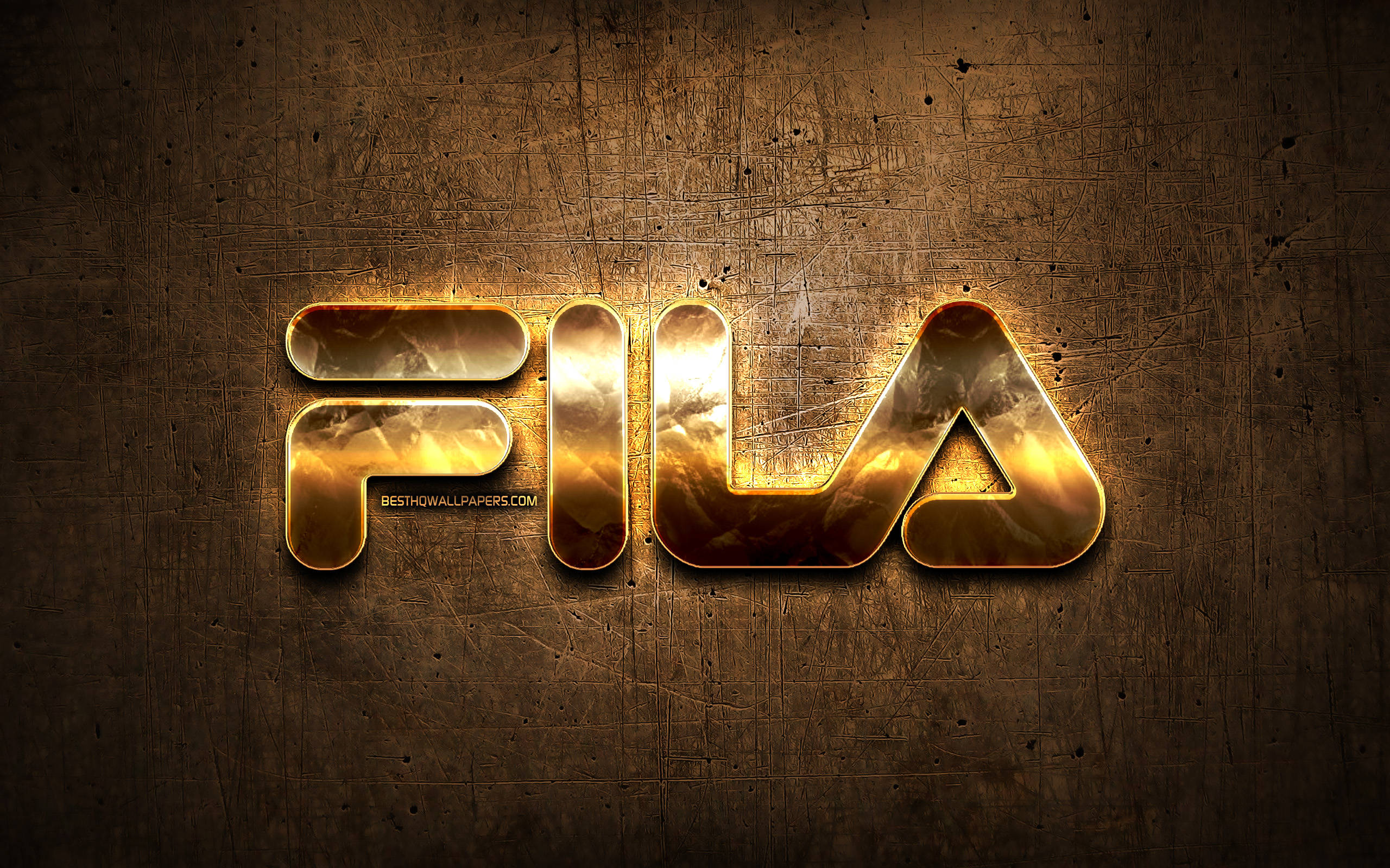 Fila, glowing logo, golden, 2K Desktop Wallpaper