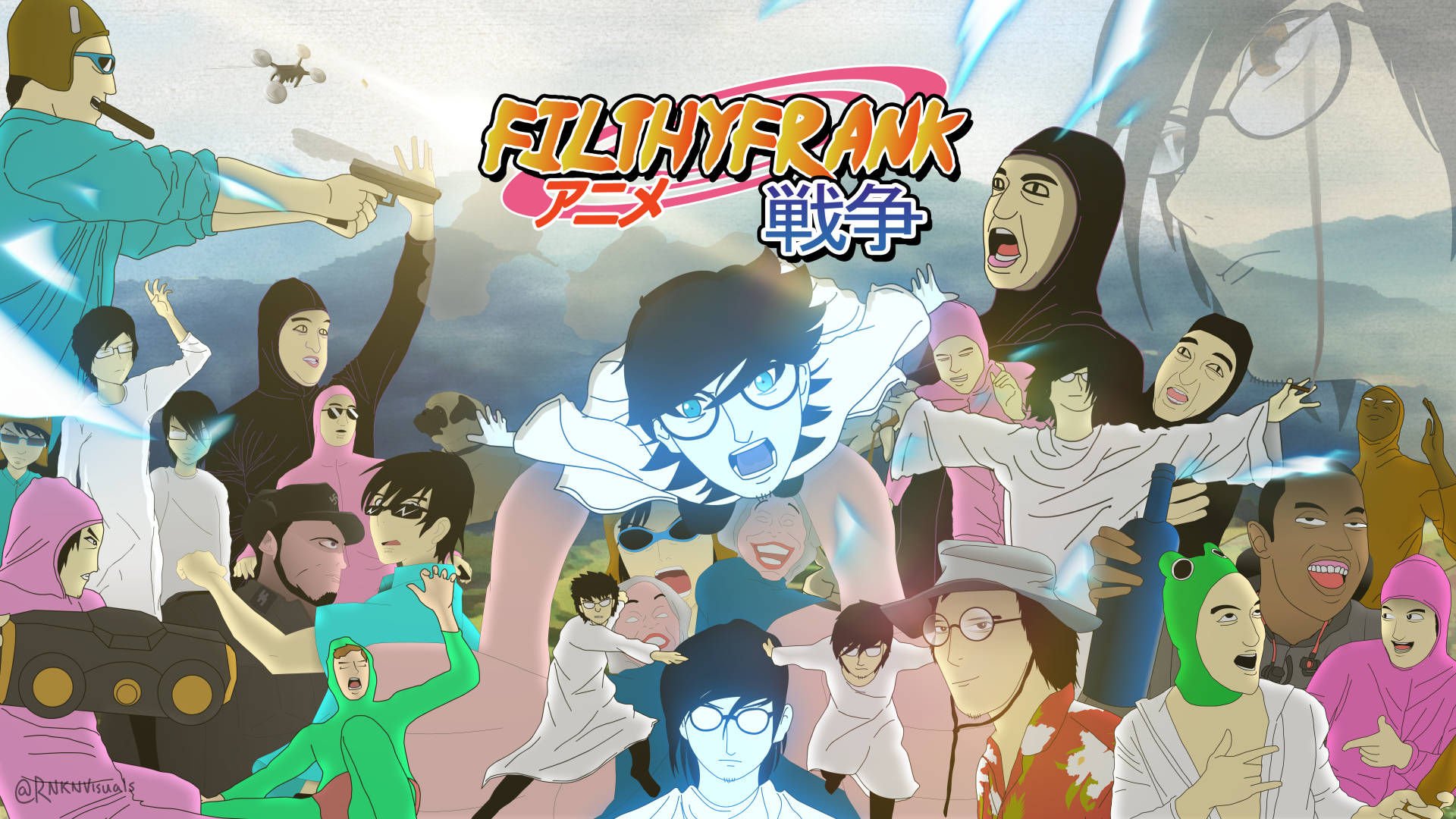 Filthy Frank, anime, chaotic battle scene, Full HD Desktop Wallpaper