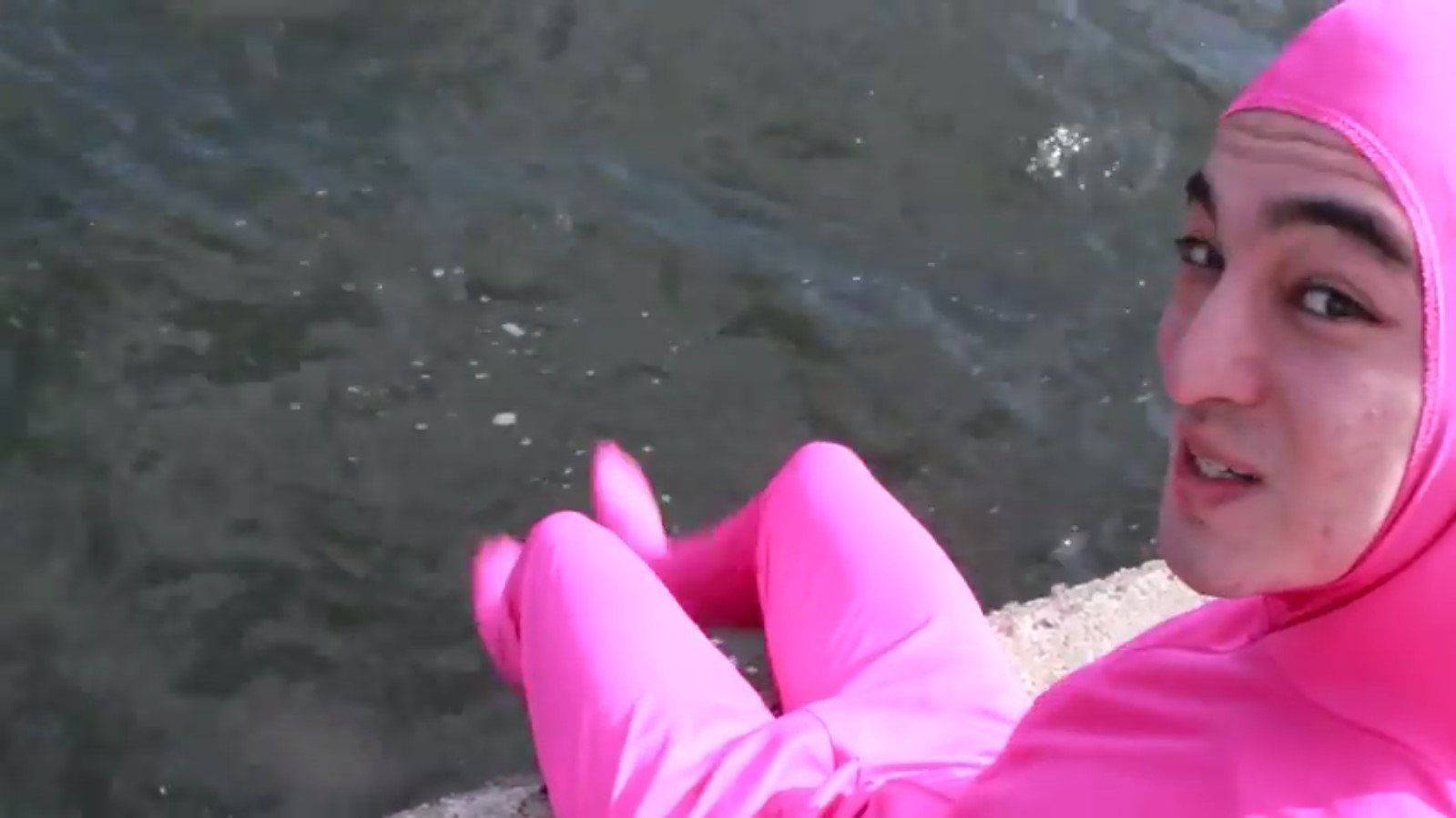 Filthy Frank, bright pink full-body suit, ripling water, HD Desktop Wallpaper