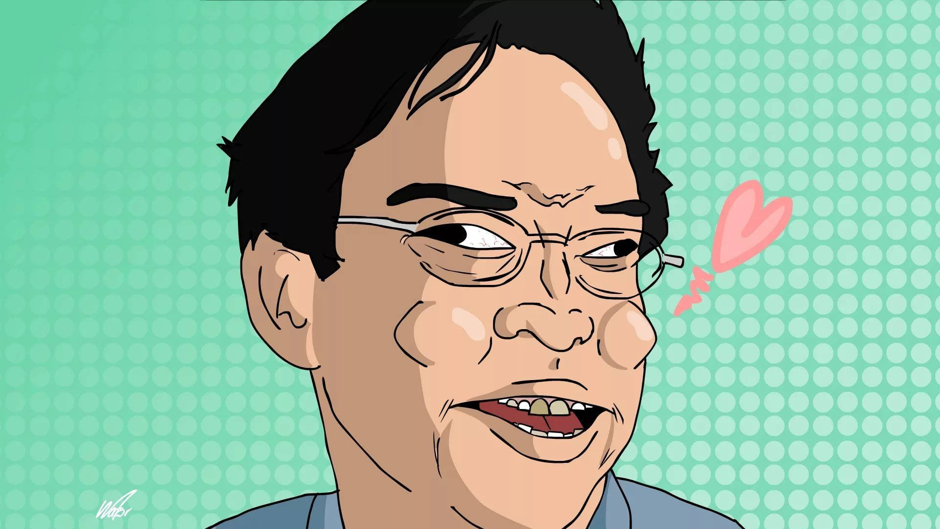 Filthy Frank, teal polka dot background, floating pink heart, Full HD Desktop Wallpaper