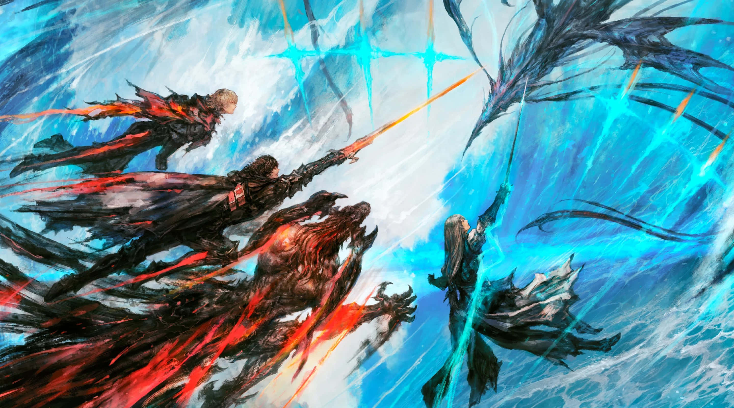 Final Fantasy 16, epic battle, dragons, 2K Desktop Wallpaper