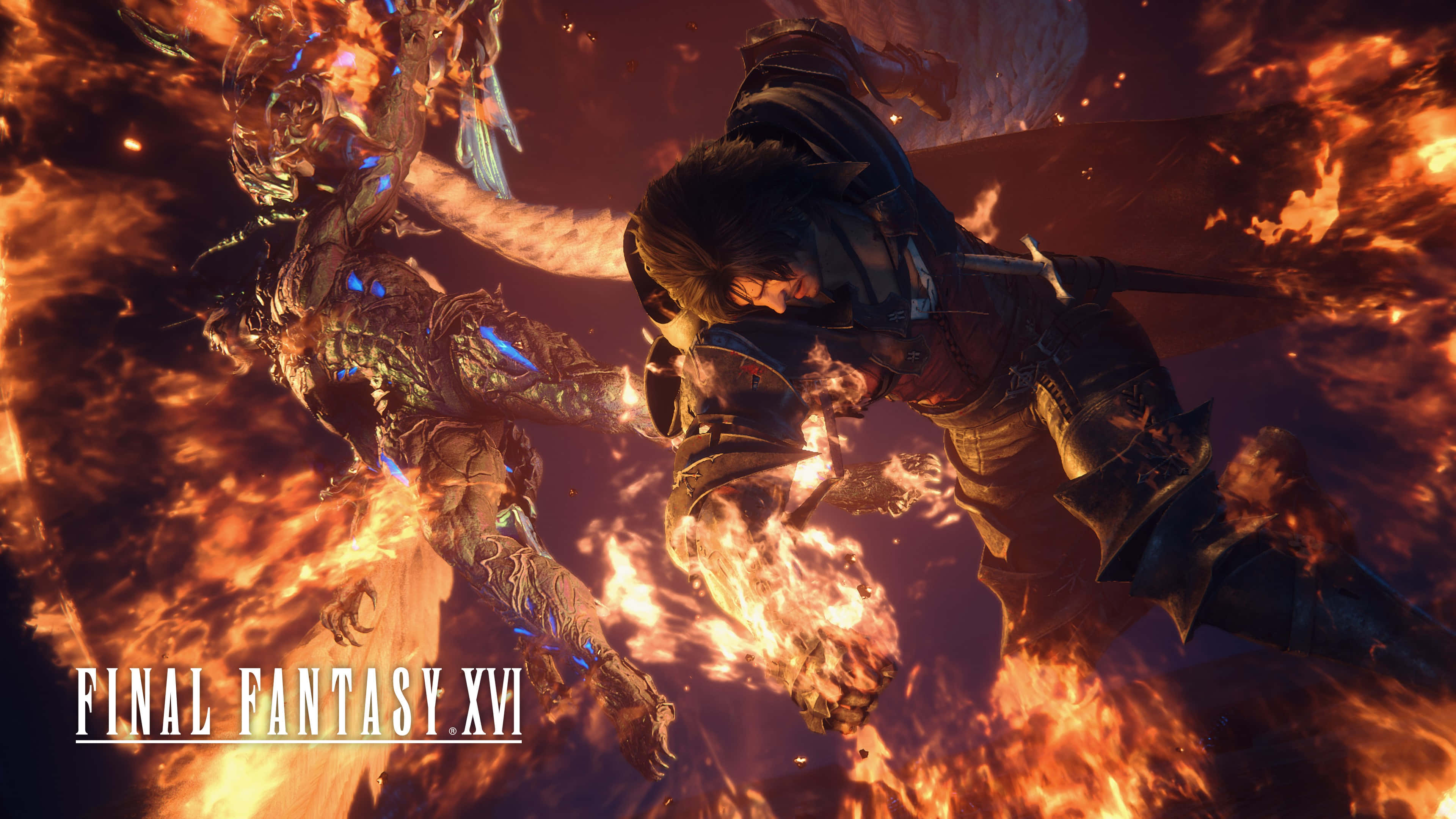 Final Fantasy X V I, dark armor, glowing blue-armored enemy, 4K Desktop Wallpaper