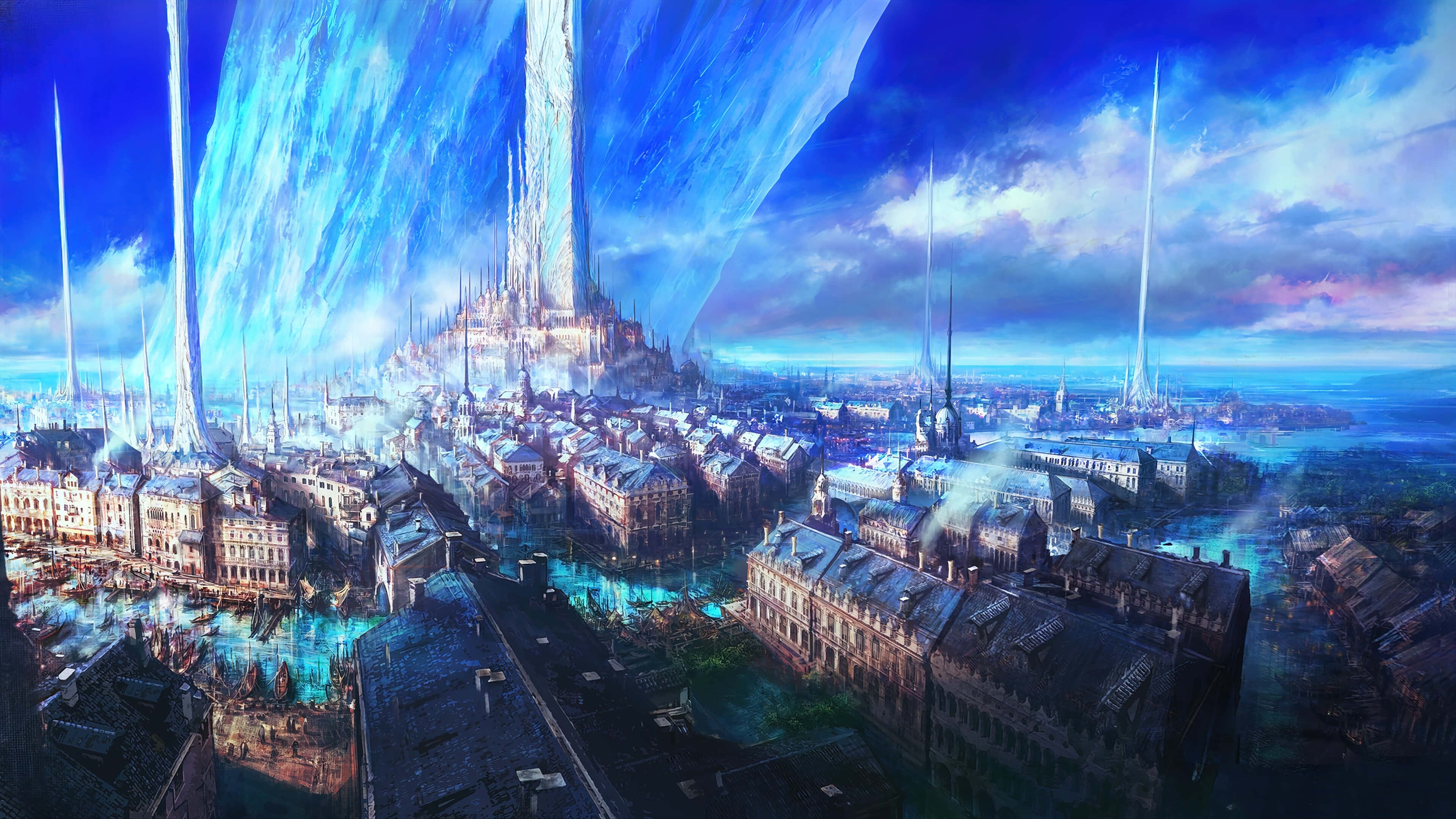 Final Fantasy 16, fantasy cityscape, towering spires, 4K Desktop Wallpaper