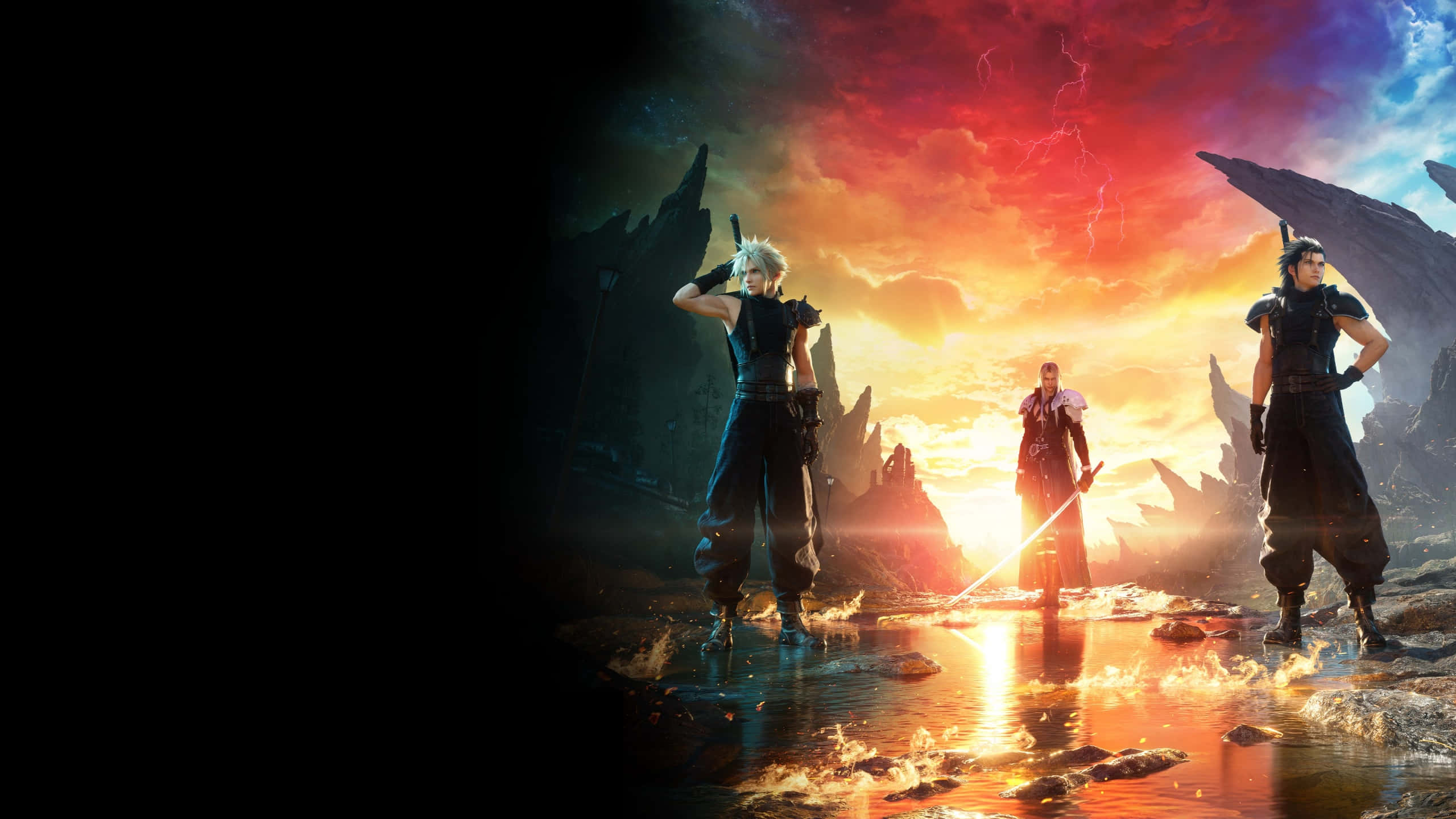 Final Fantasy 7 Rebirth, armored warriors, fiery sunset, 2K Desktop Wallpaper