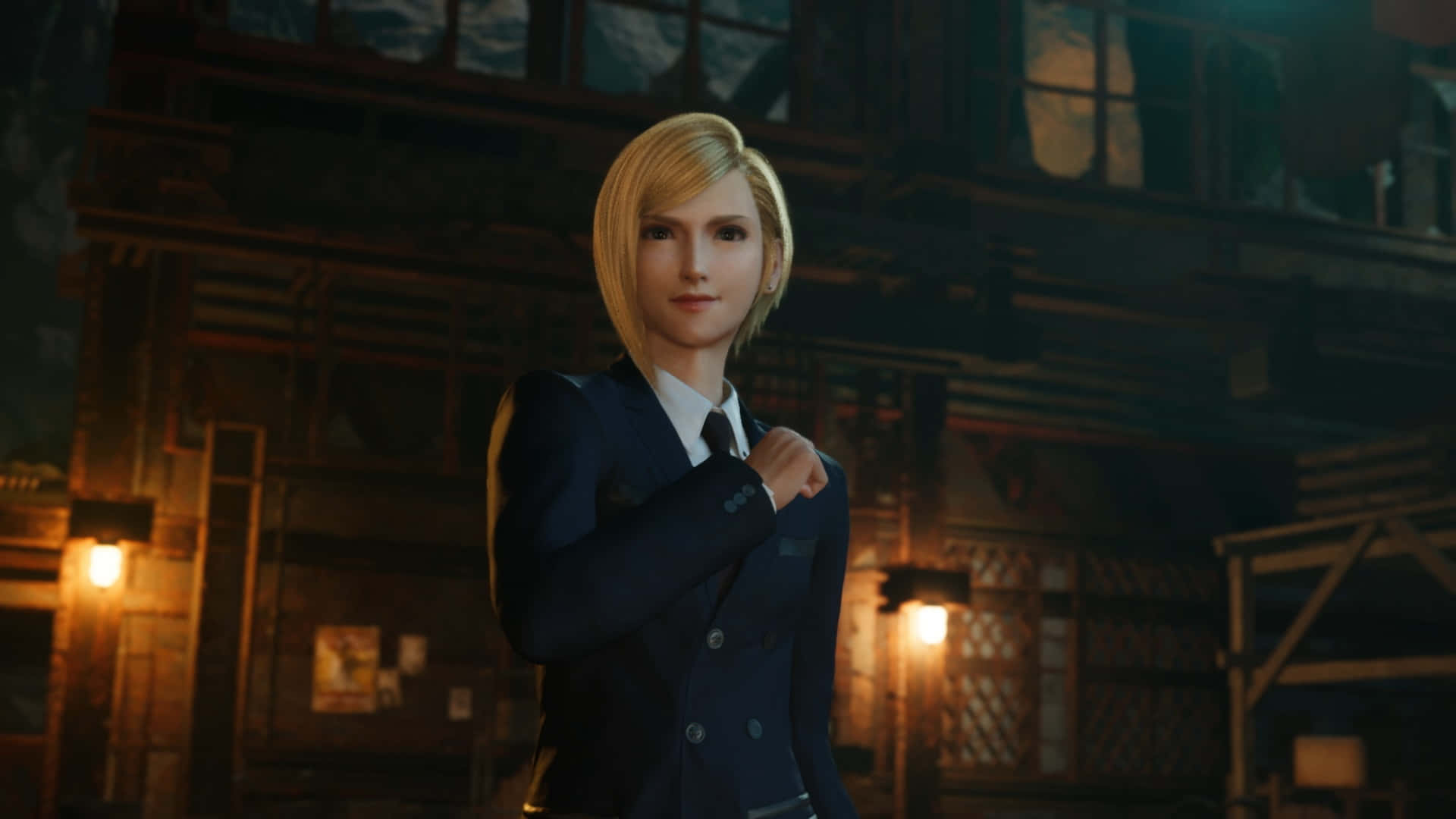 Final Fantasy 7 Rebirth, blonde woman, dark suit, Full HD Desktop Wallpaper