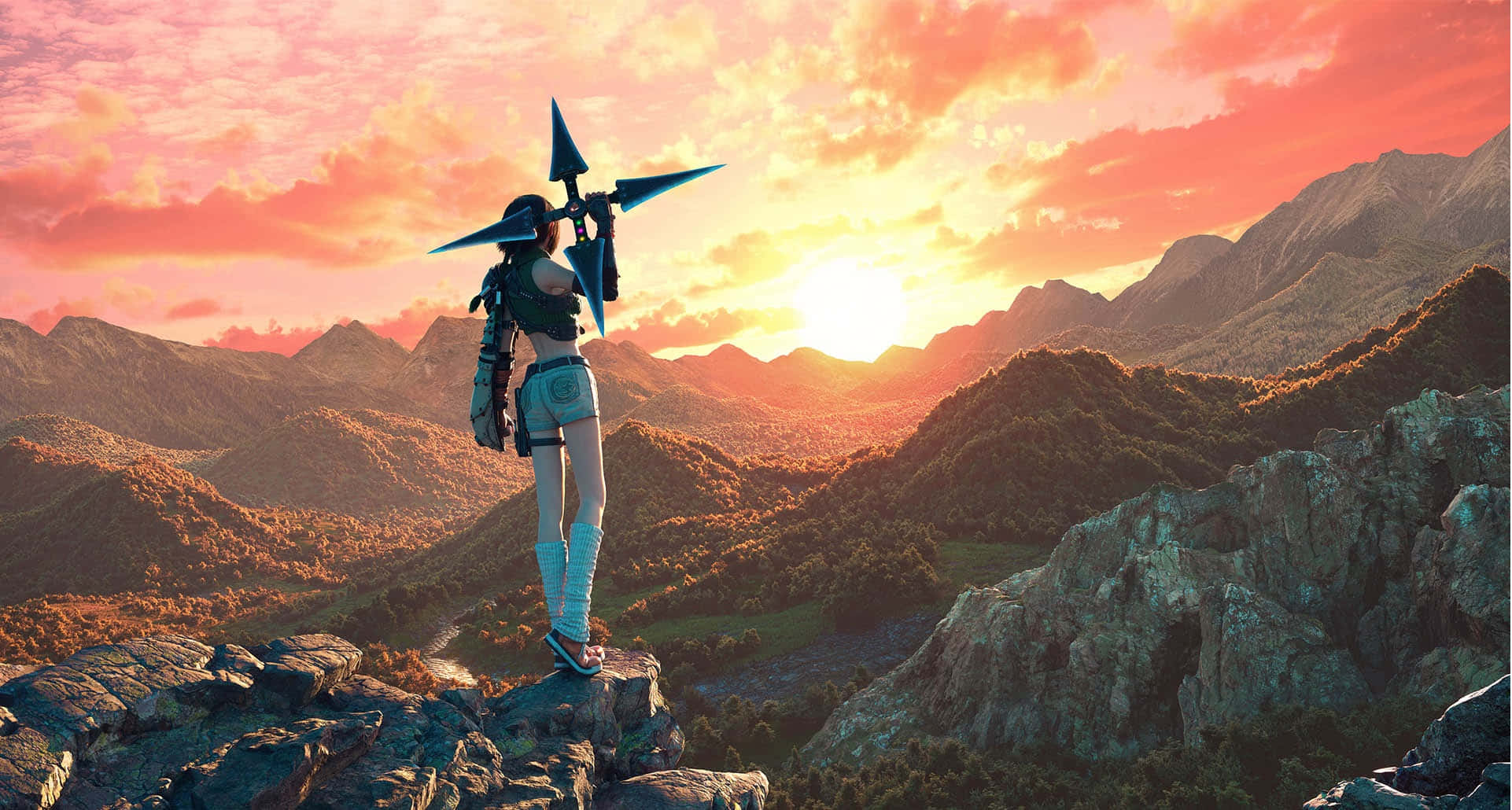 Final Fantasy 7 Rebirth, sunset, rocky peak, Full HD Desktop Wallpaper