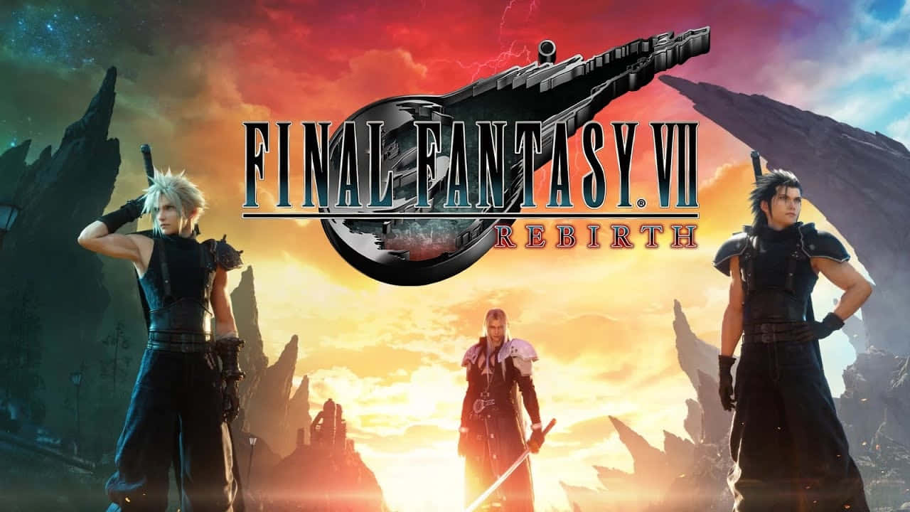 Final Fantasy 7 Rebirth, fiery sunset sky, jagged cliffs, HD Desktop Wallpaper