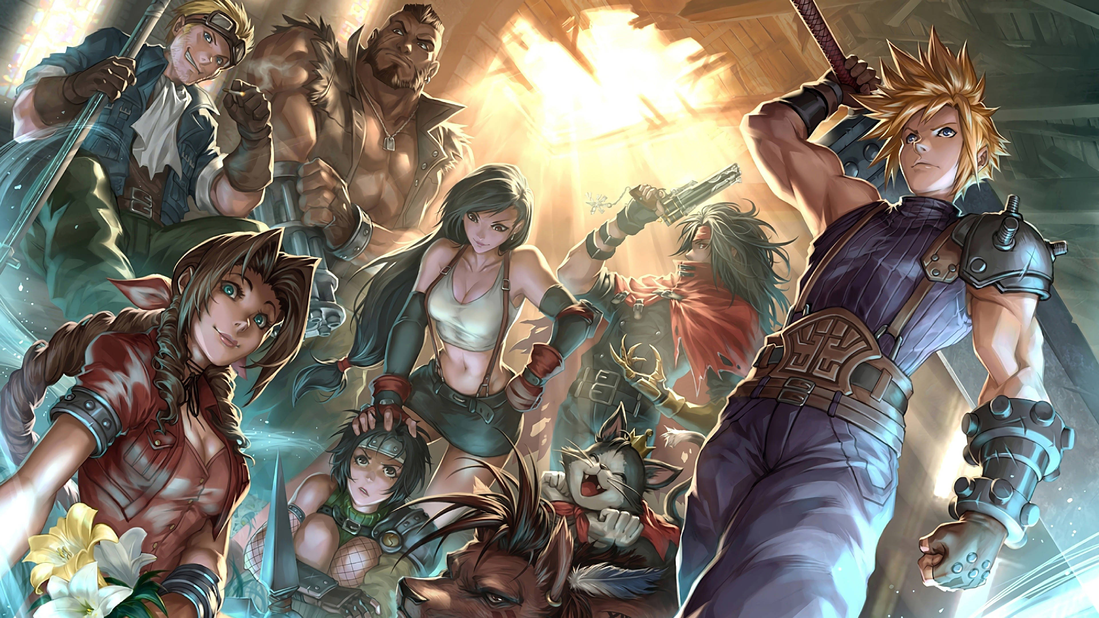 Final Fantasy 7, cast, anime, 4K Desktop Wallpaper