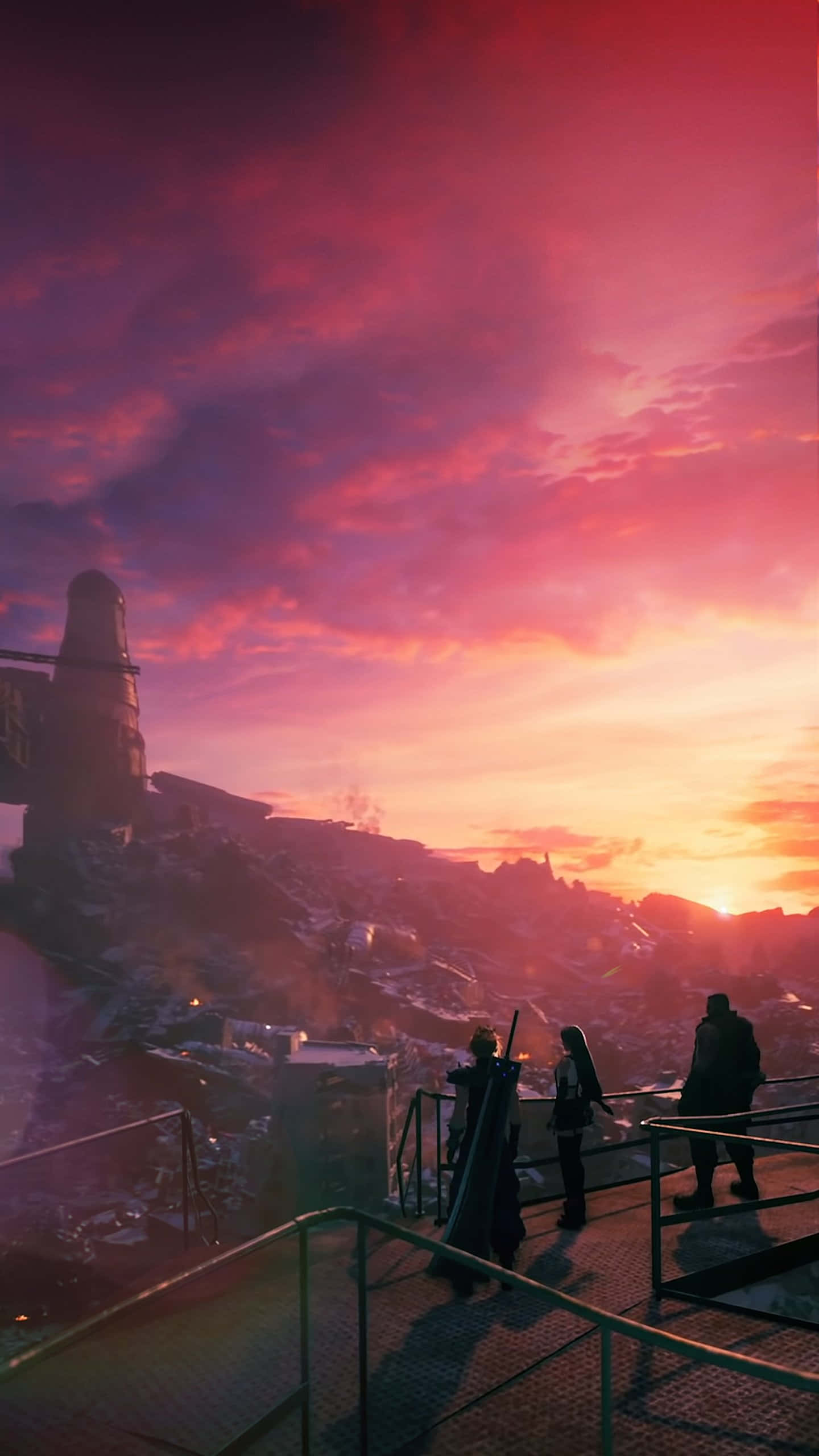 Final Fantasy 7 Remake, sunset, metal walkway, 2K Phone Wallpaper