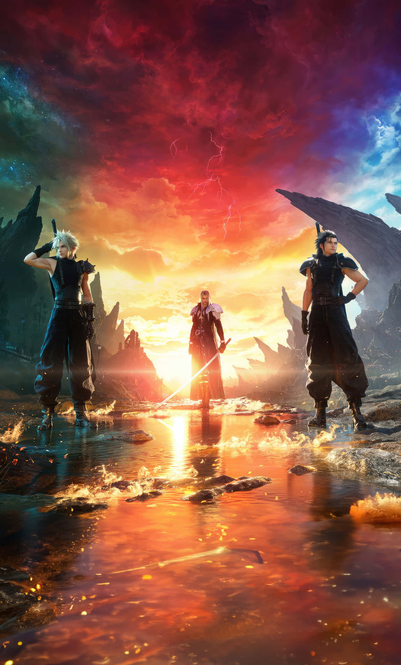 Final Fantasy 7 Remake, heroes stand, molten pool, Full HD Phone Wallpaper