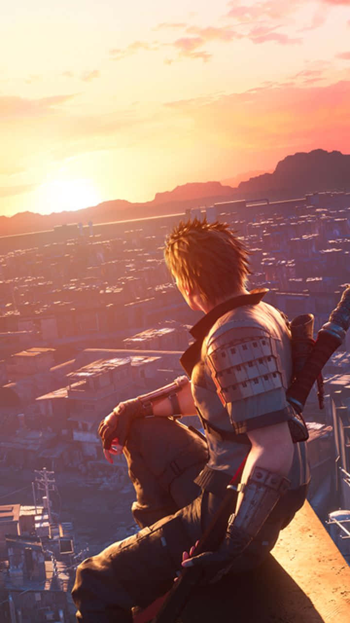 Final Fantasy 7 Remake, sunset, spiky-haired warrior, HD Phone Wallpaper