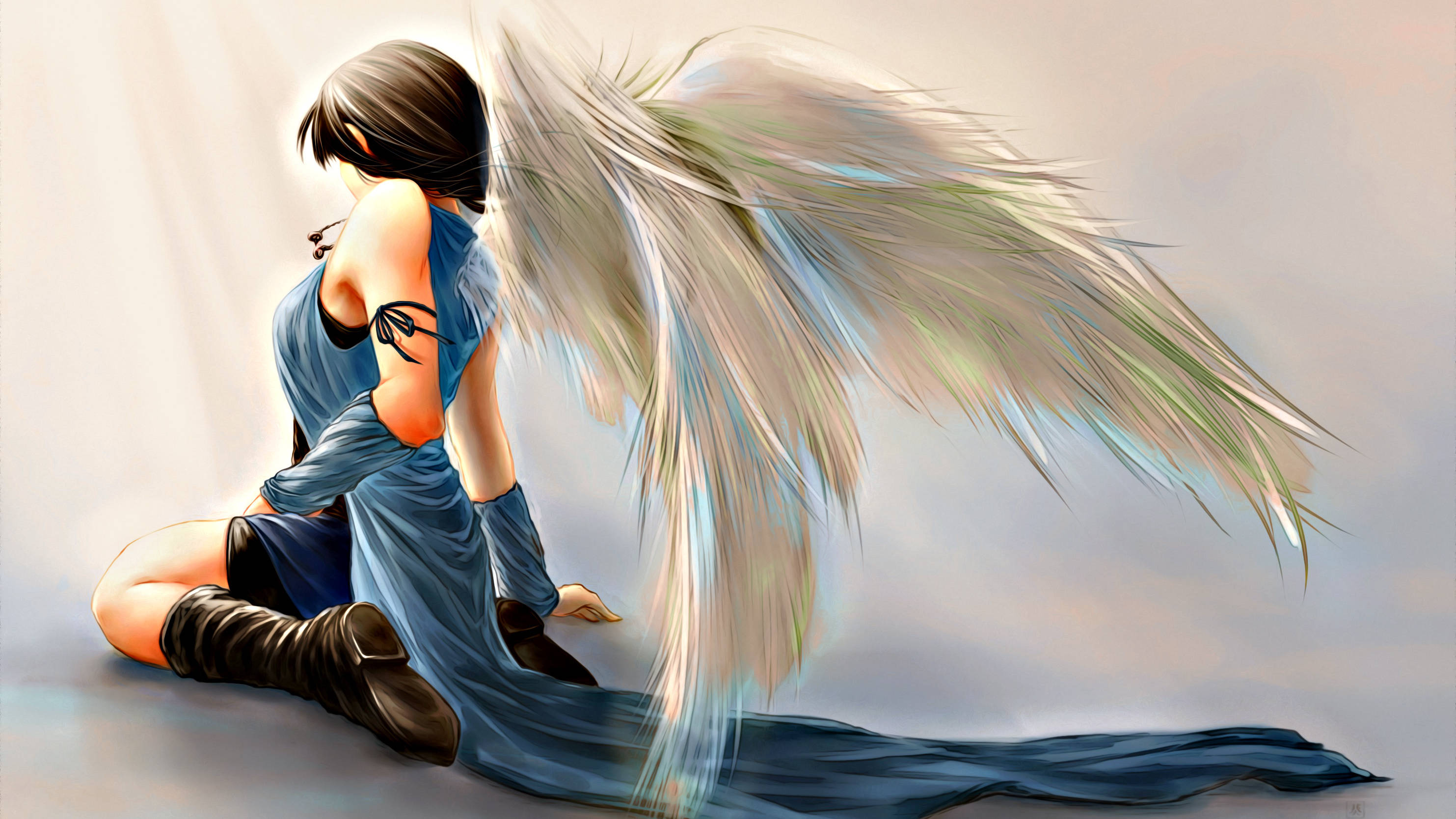 Final Fantasy 8, wings art, anime angel, 2K Desktop Wallpaper