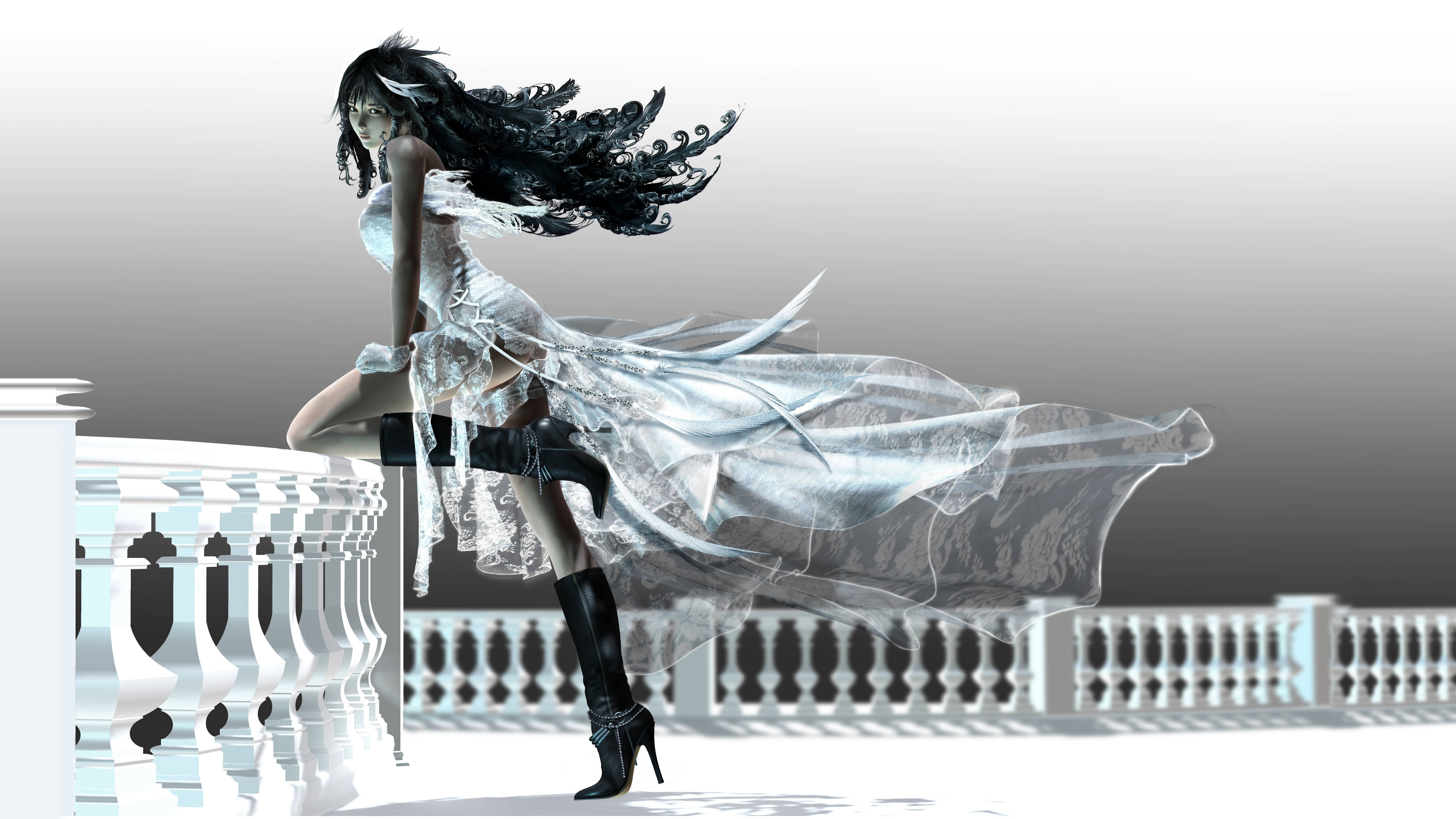 Final fantasy 8, black hair, translucent white dress, 4K Desktop Wallpaper