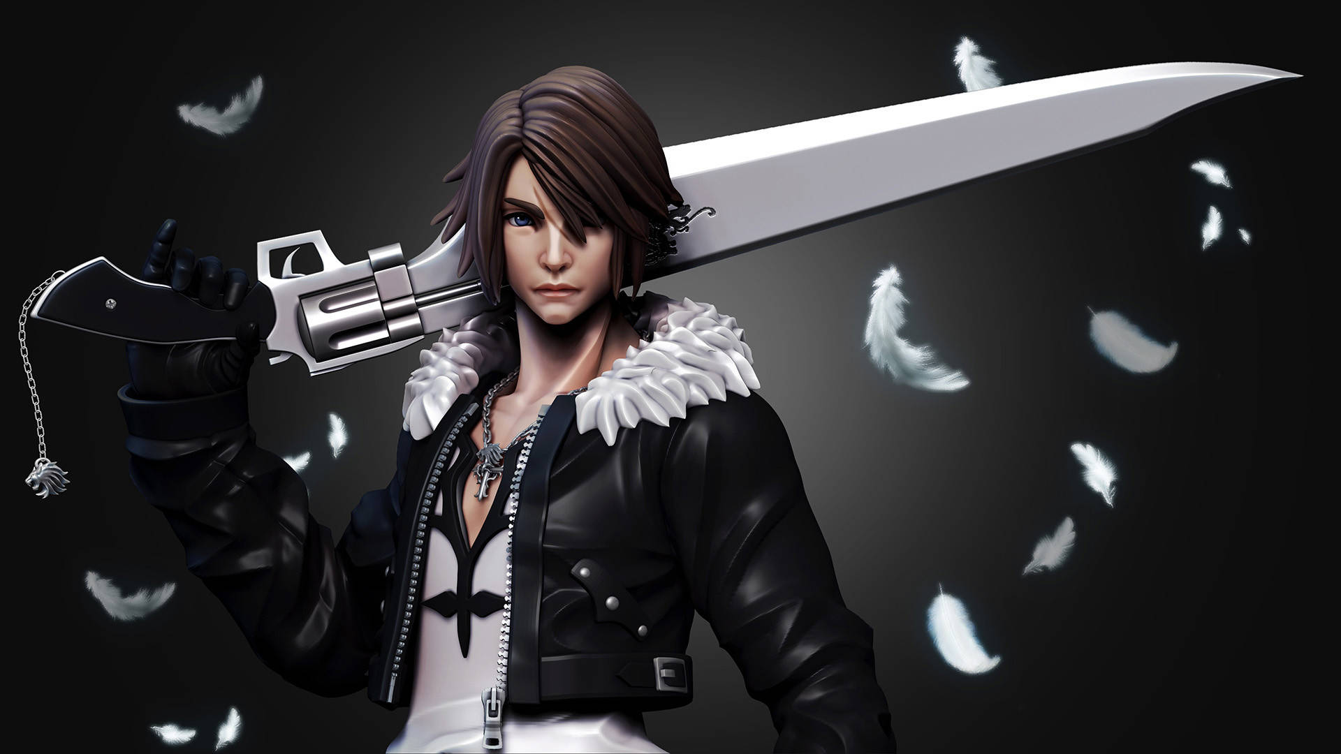 3D Squall, Final Fantasy 8, brown hair, Full HD Desktop Wallpaper
