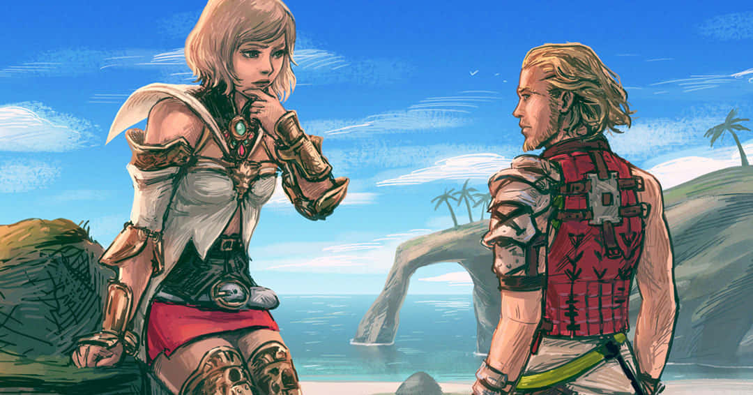 Final Fantasy Ashe, beachside discussion, sunlit beach, SD Desktop Wallpaper